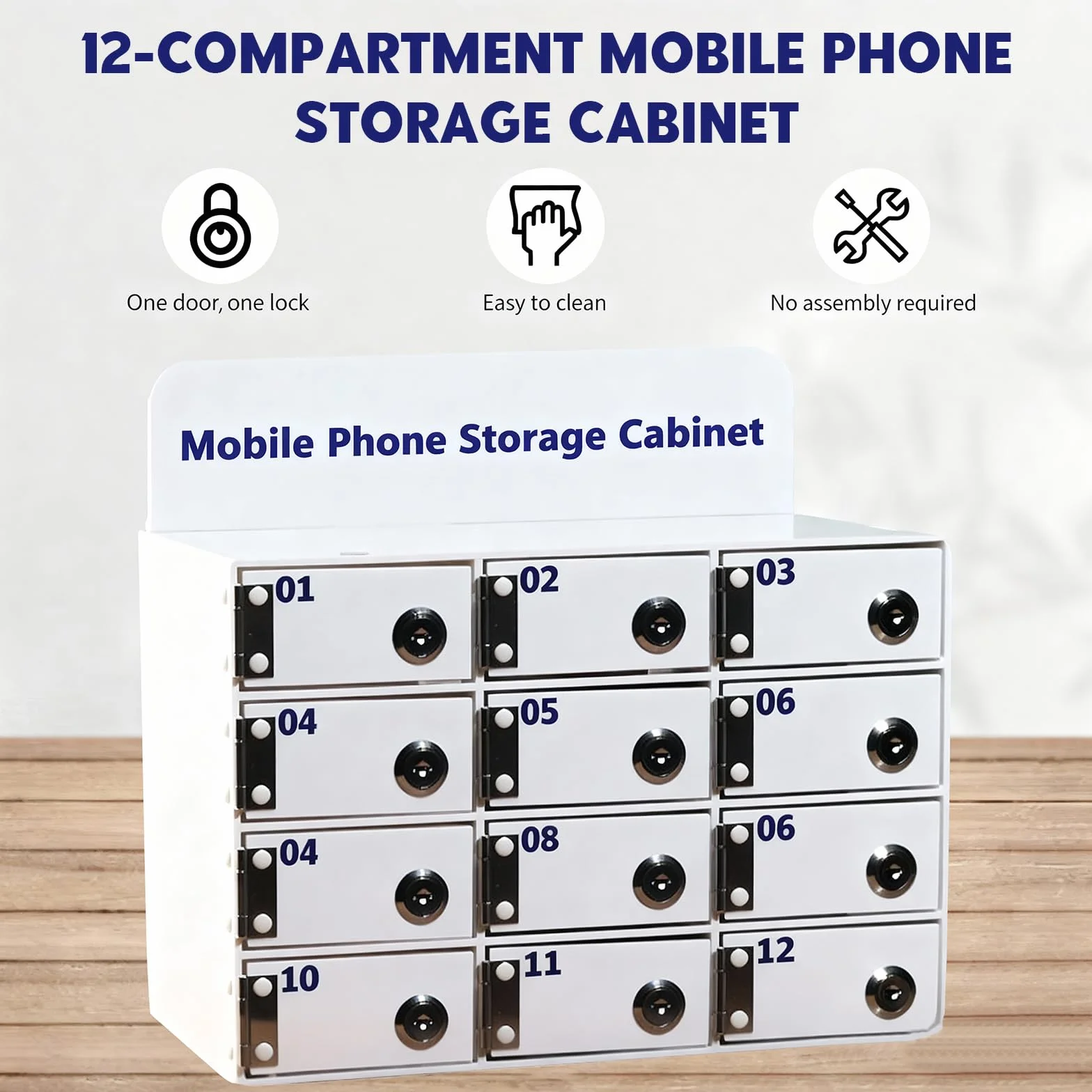 Taquilla para Guardar Móviles, 12 Compartimentos Acrílico Caja Almacenamiento Personal, Caja Móviles con Cerradura Llave, Armario de Pared con Ranura Tarjetas, para Aulas y la Fábrica