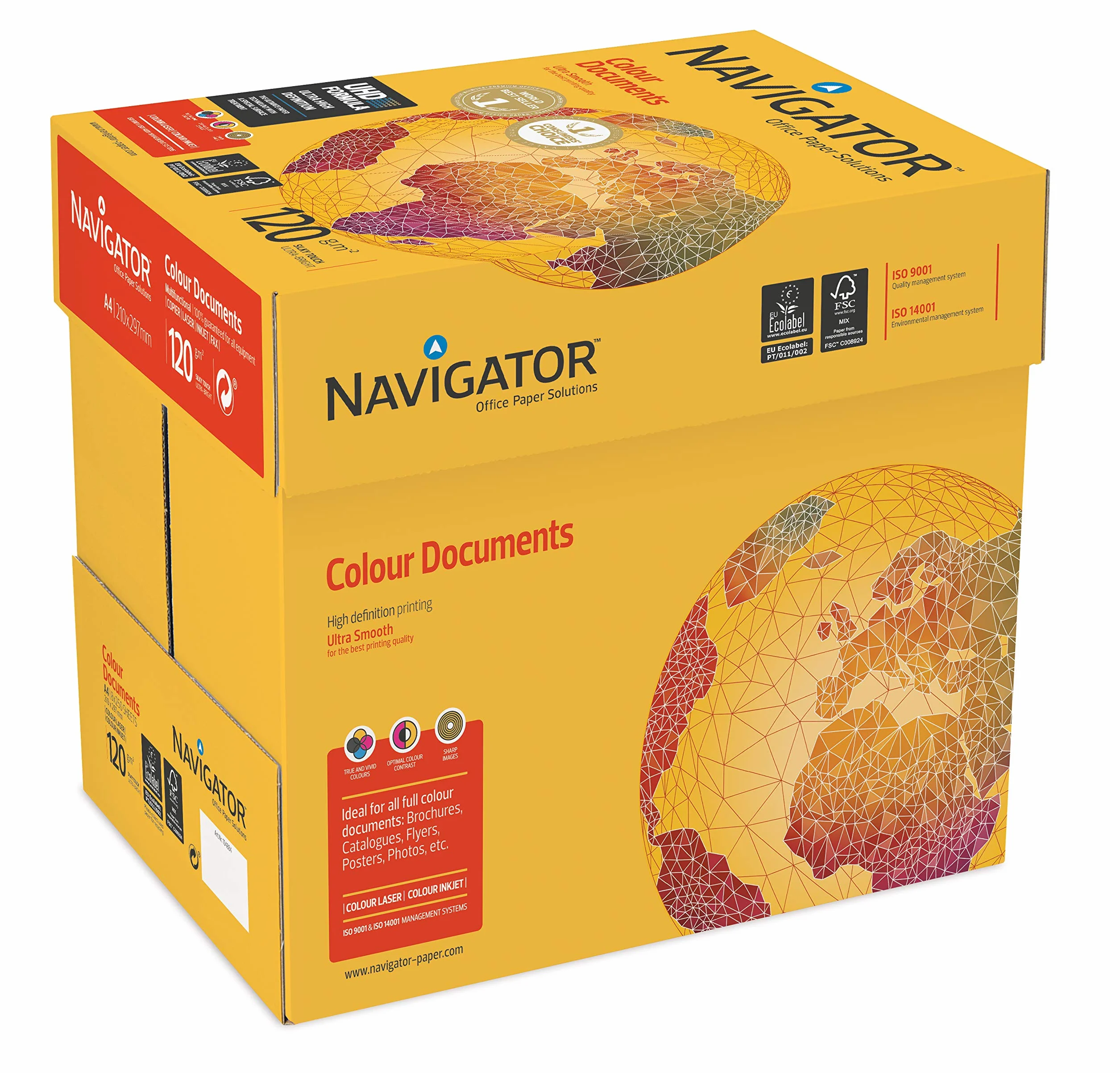 NAVIGATOR Colour Documents - Caja con folios de papel multifunción, 8 paquetes de 250, 120 g/m²