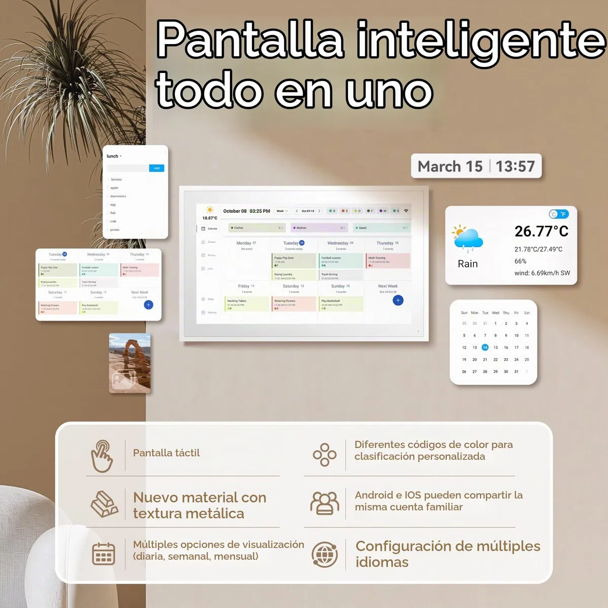 ISTOYO Calendario digital, calendario de pared electrónico inteligente de 39,6 cm/15,6 pulgadas con fotos para compartir vídeo, planes simplificados de familia/oficina/escuela/evento