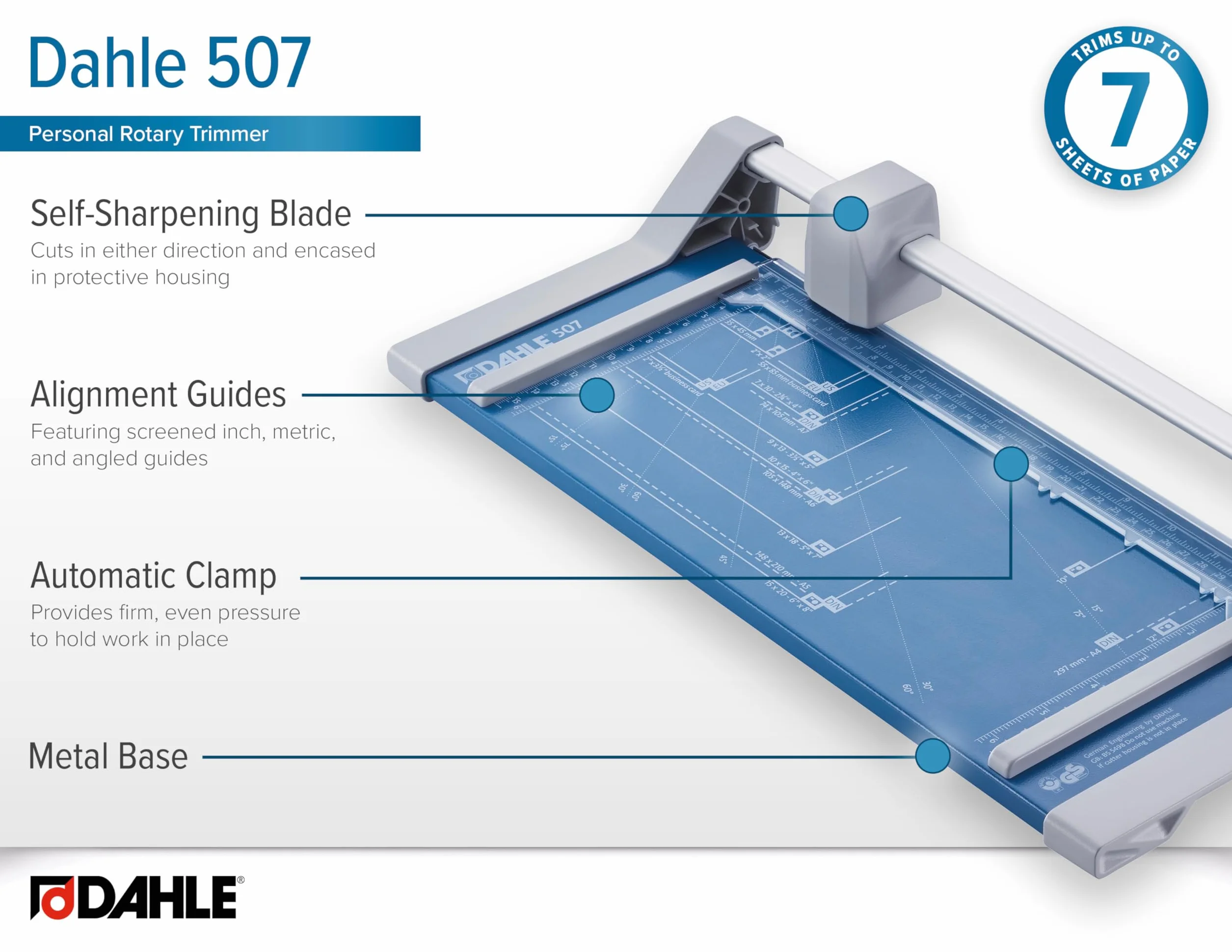 Dahle 507 Craft Creative DIN A4 autoafilable guillotina cortadora de papel con presión automática, azul