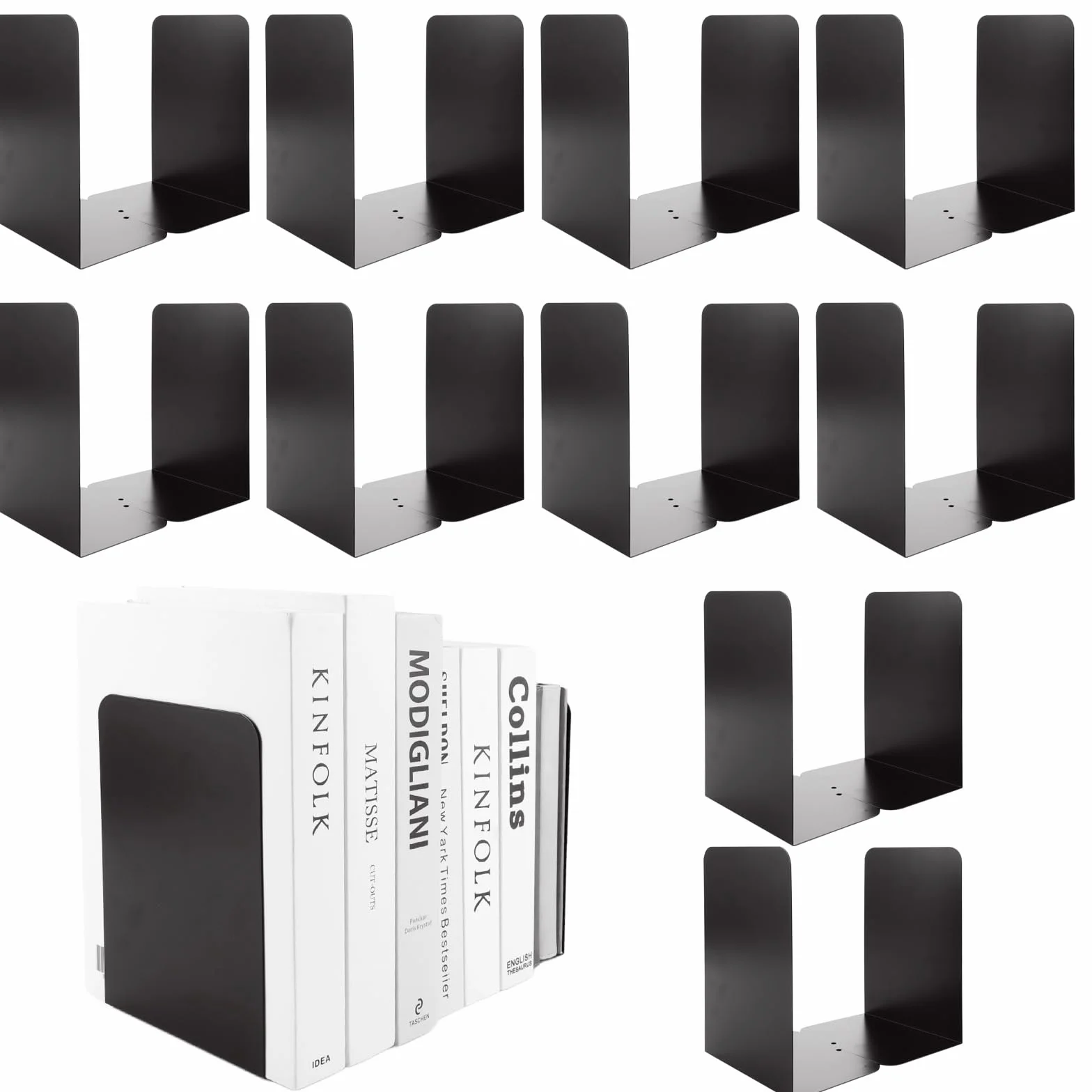 APACALI sujetalibros de metal 20,4x10x13,5 cm soporte lectura negro para estanterías libros pesados
