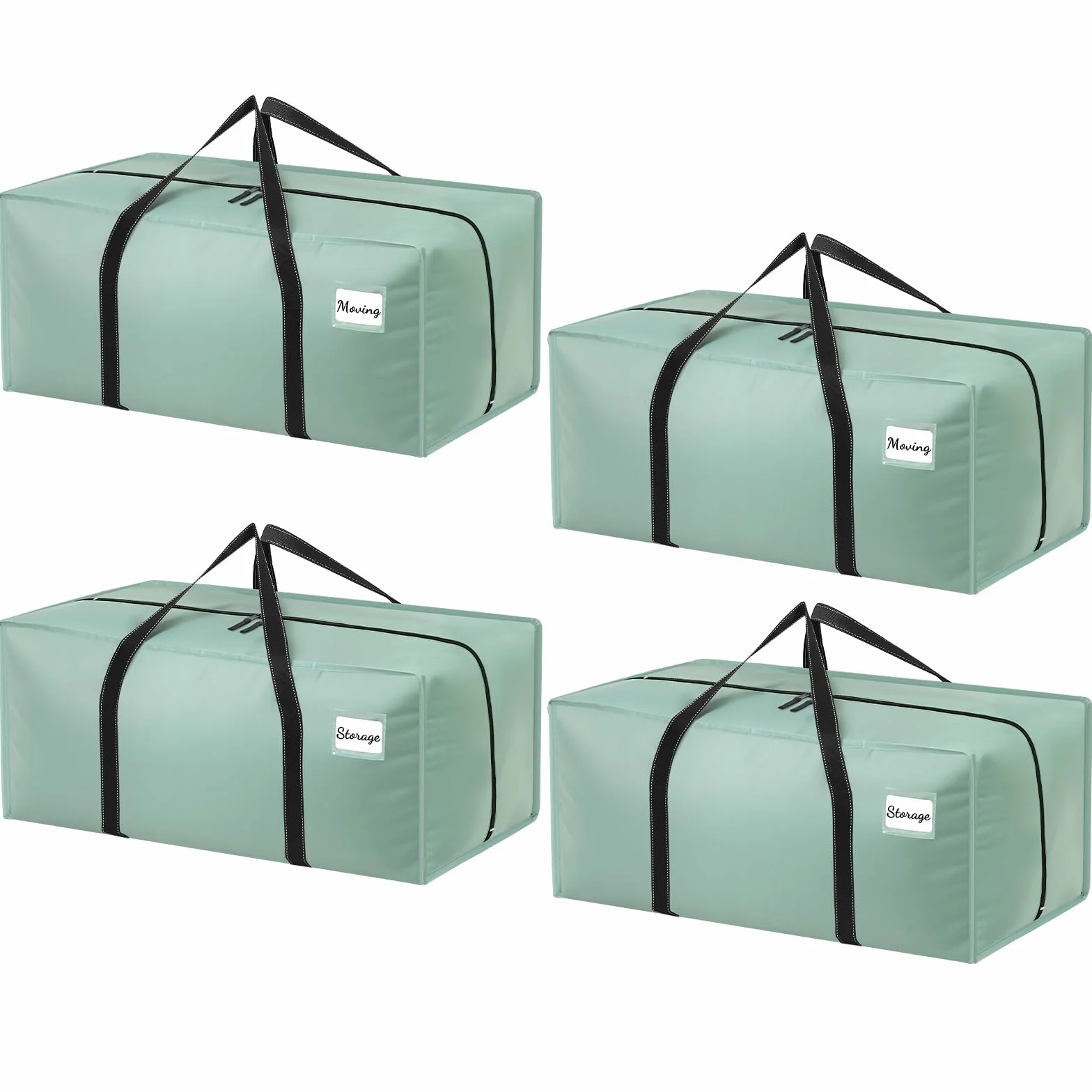 Dntorx 4 bolsas de almacenamiento de 120 L, resistentes al agua, cajas de mudanza, grandes con asa con cremallera, caja de almacenamiento plegable para mudanzas, camping, almacenaje ropa (verde