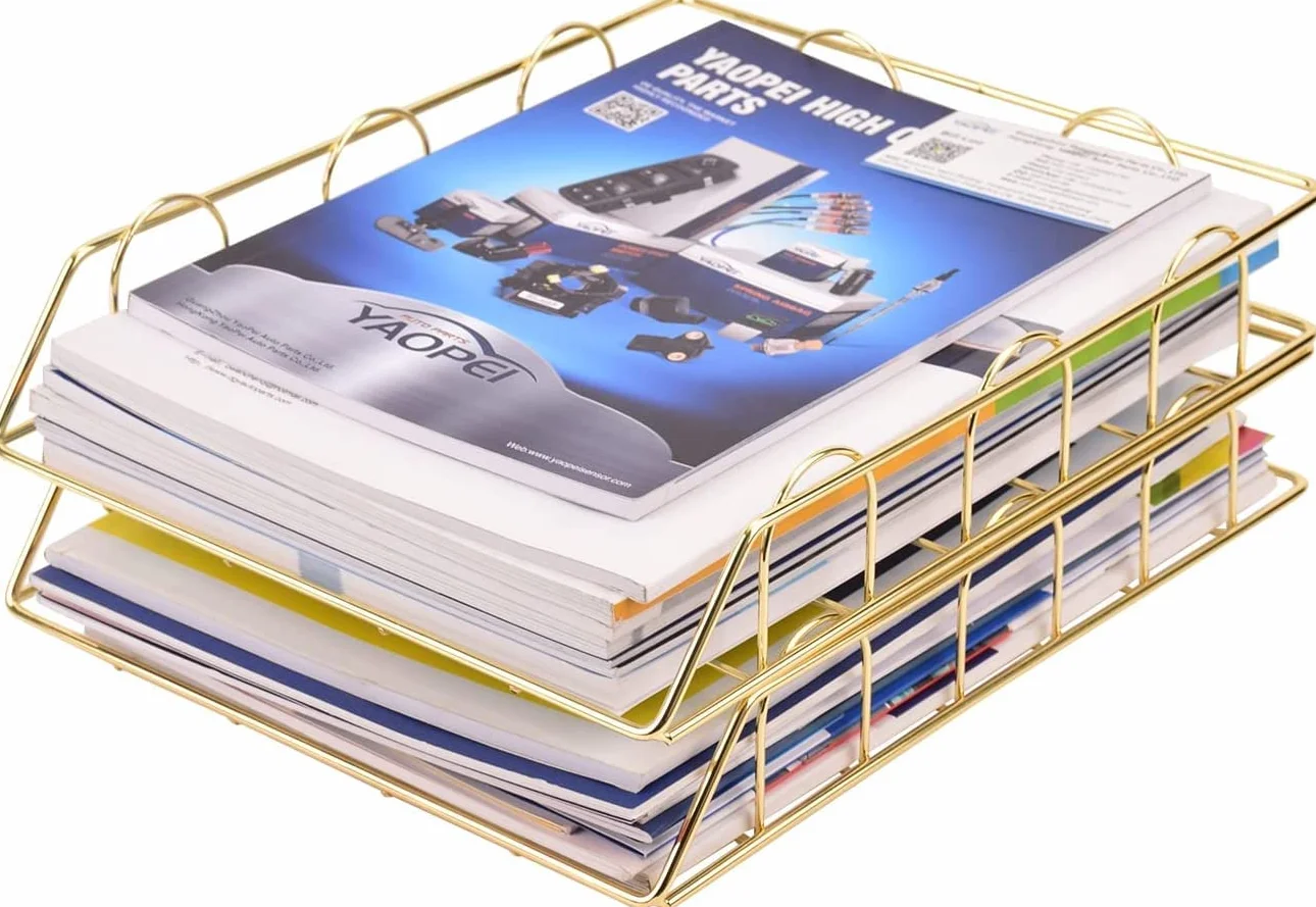 LELYFIT Juego de 2 Gestores de Escritorios Metálicos Apilables Archivo A4 Dorado