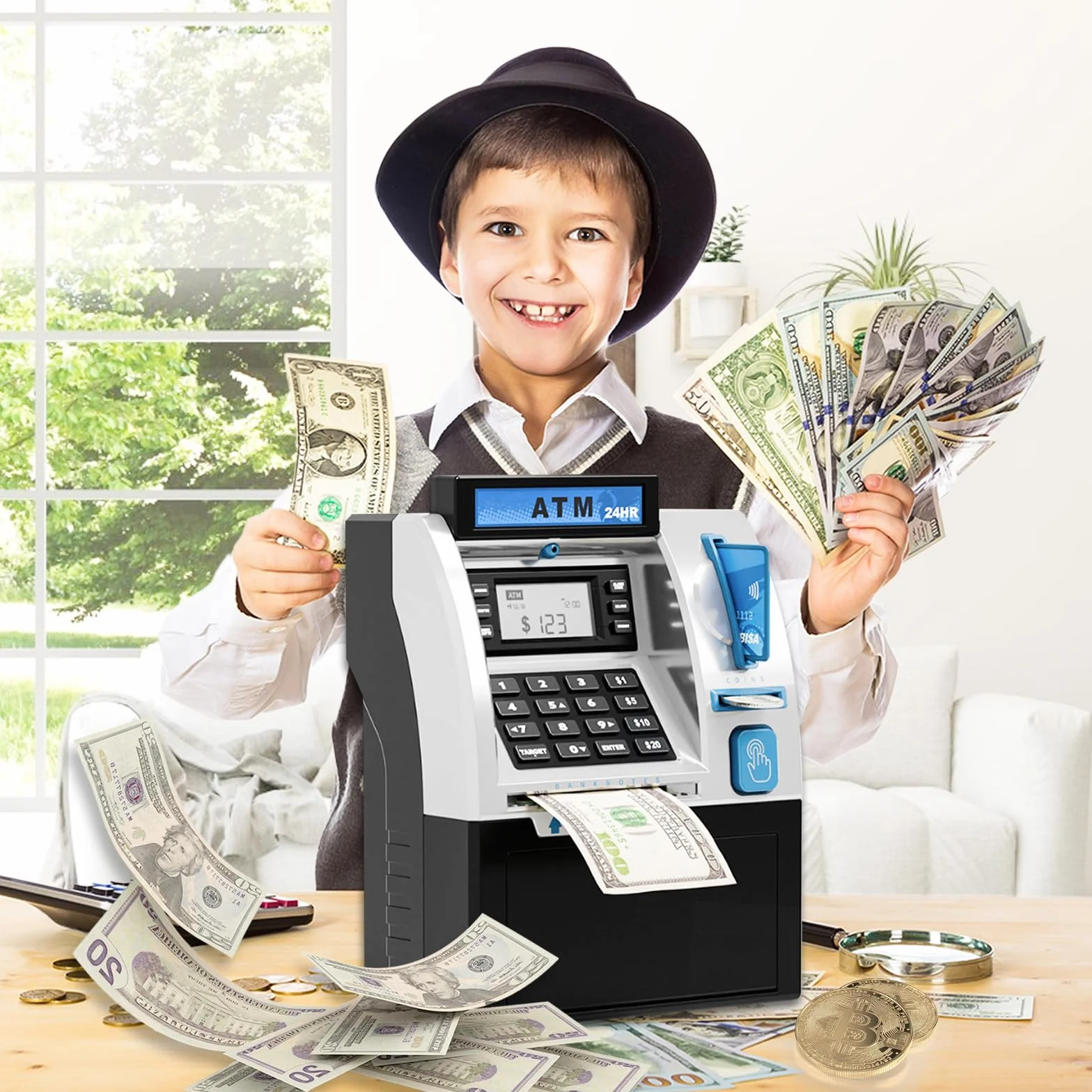 Alcancía Electrónica, Caja de Dinero con Contraseña Cajero Automatico Digital Mi-ni Caja Fuerte Electrónica Electronicas con Tarjeta de Débito para Cajero Automático Bancos Huchas