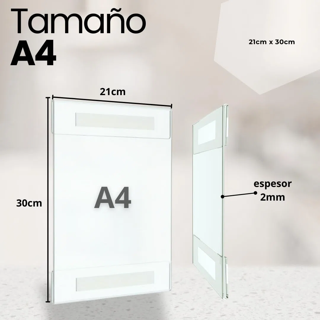 Expositor metacrilato A4 de pared, pack 3 unidades, soporte acrílico para carteles A4 con cinta doble cara, porta documentos, marco de acrílico, portafolios transparente.