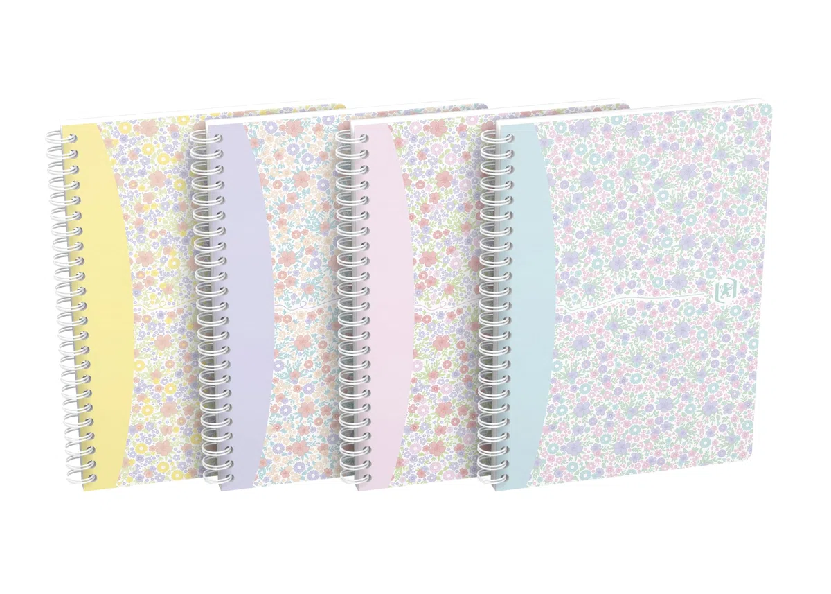 Oxford 400094951 Dura Cuaderno de espiral A5 cuadrícula 5 unidades blancas doble espiral 120 páginas 3 diseños surtidos Cuaderno Diario Bloc de anillo espiral (regalo Idea Floral Flores