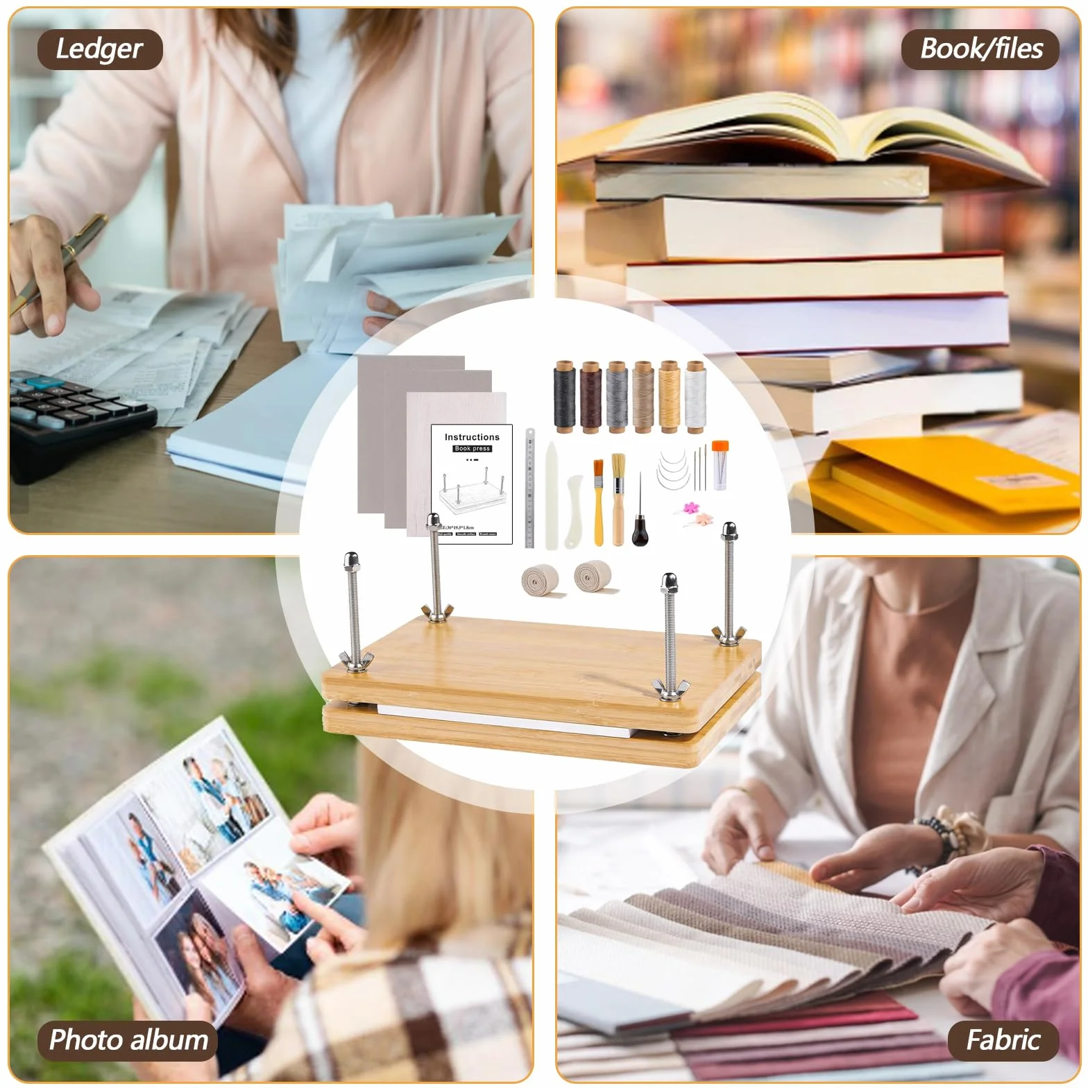 BonjumePrensa De Madera Para Libros, Juego De Encuadernación Multifuncional Para DIY Y Tapicería - 30 x 19,2 cm