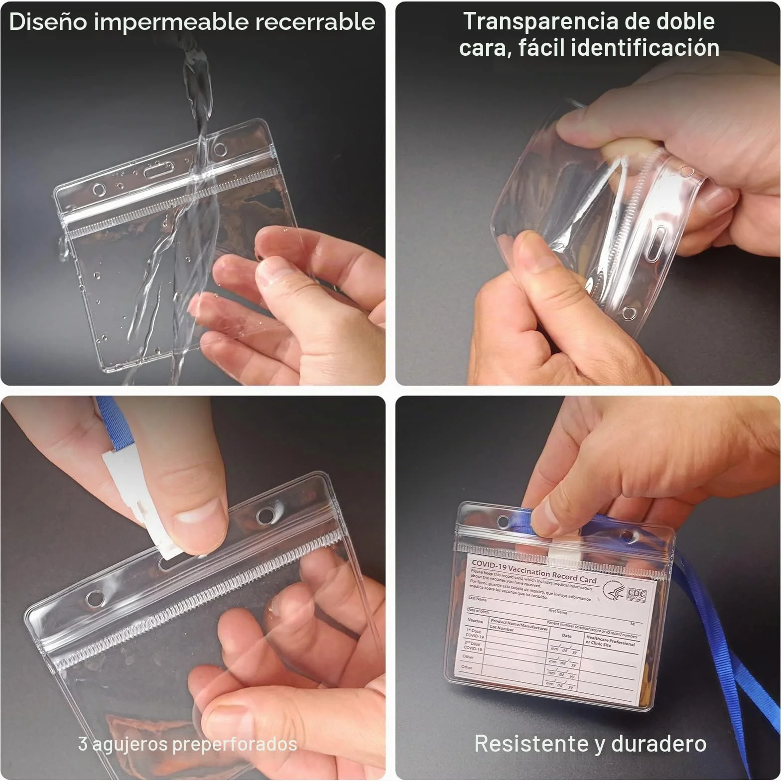 Porta Tarjetas Identificativas con Correa de Cuello, 100 Cordones, Funda Tarjeta Impermeable, Transparente, Horizontal