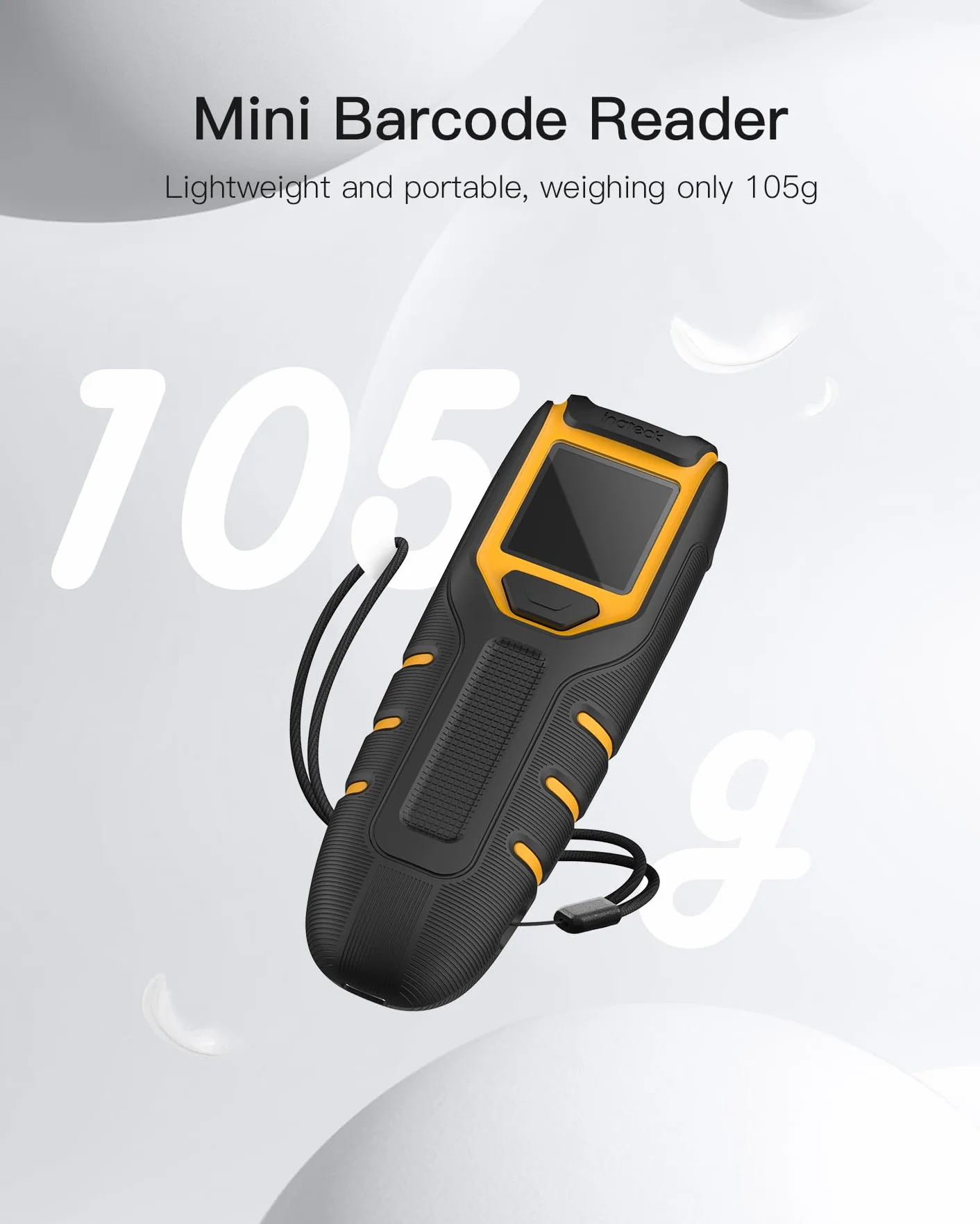 Inateck Lector de Códigos de Barras Inalámbrico Portátil 1D con Pantalla, Batería 1000 mAh de Larga Duración, 105 g, con App y SDK, Compatible con iOS Android PC POS, BCST-49