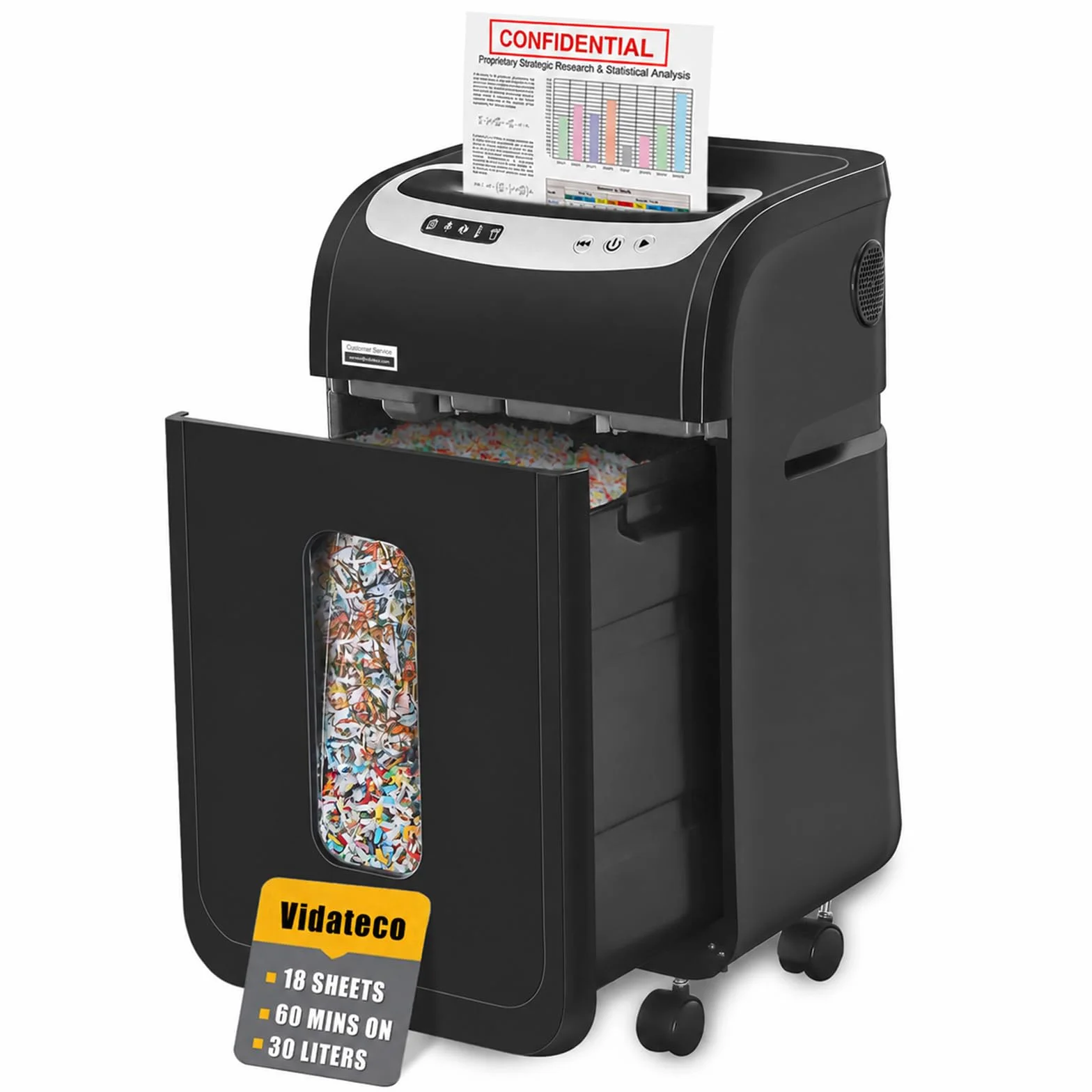 VidaTeco Trituradora de Papel Microcorte (P4) de 18 Hojas 30 l y 4 Ruedas | Destructora de Papel Shredder con una Autonomía de 60 Minutos,Destructora CD y Tarjetas de Crédito para oficina
