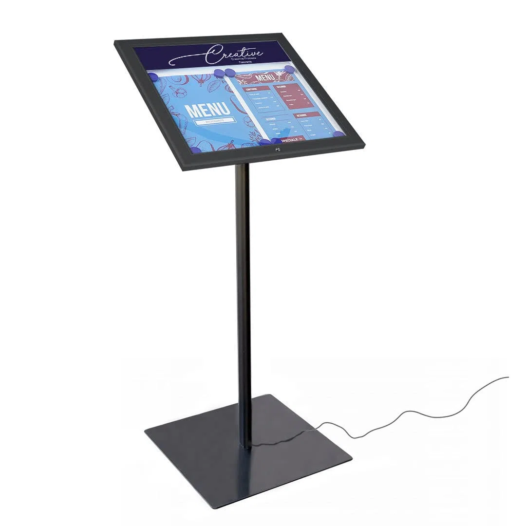 Danieli Store - Expositores de Pie 2xA4 para Exterior. Soporte Para Menu de Aluminio con Llave. Atril para Tiendas y Restaurantes. Porta Menu Exterior con y sin Luz LED Con Panel Personalizable