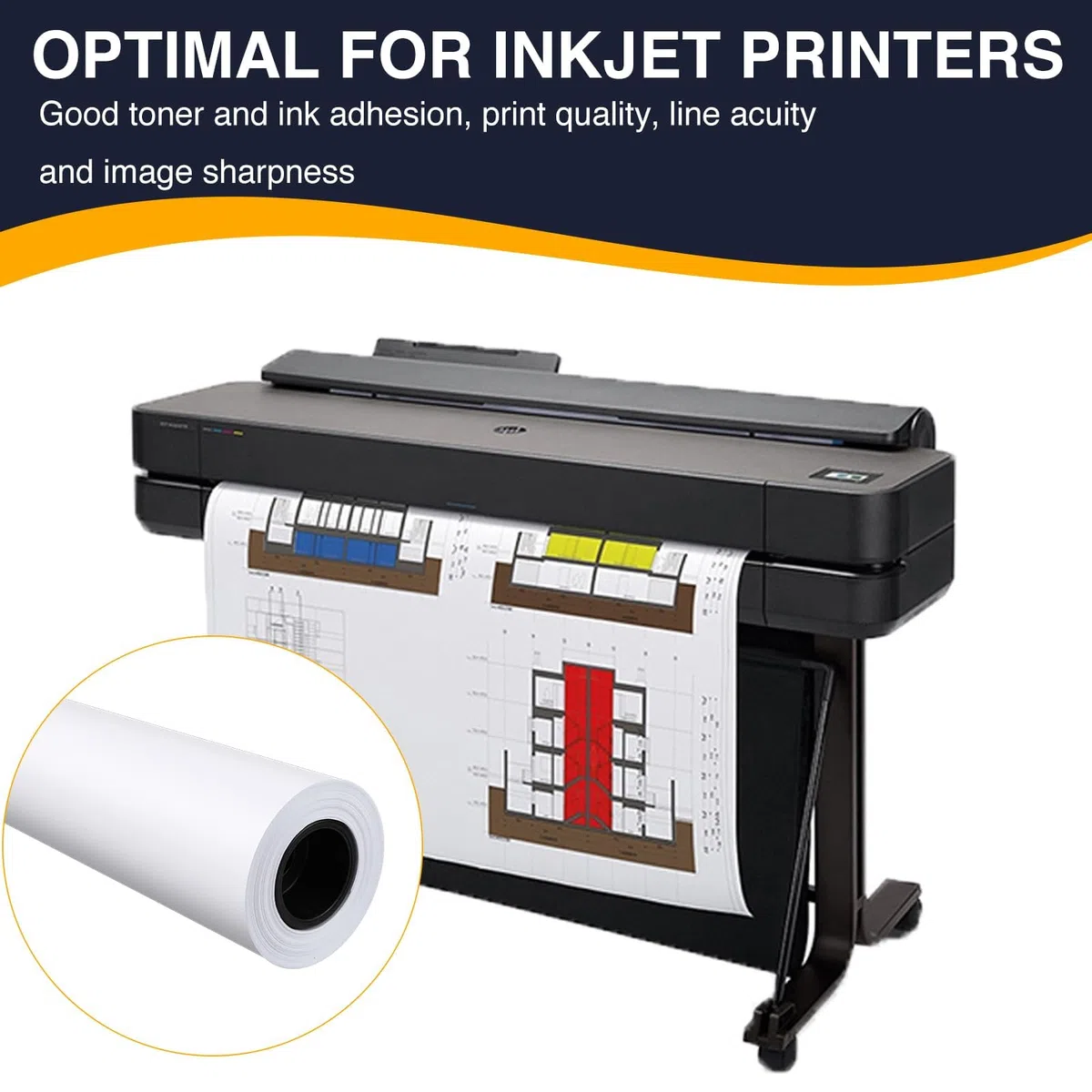 VOISEN Papel de formato ancho, 2 rollos de papel para plóter de 24 pulgadas x 150 pies, rollos de papel CAD, 20 libras, 24 rollos de papel en núcleo de 2 pulgadas para impresión CAD en impresoras de