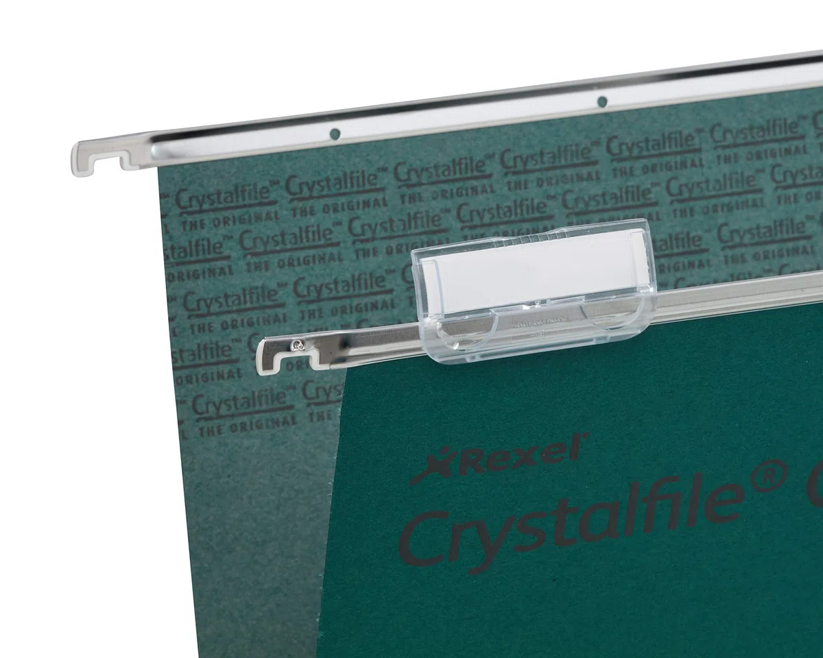Rexel Crystalfile Classic - Carpeta colgante (cartón, base 30 mm), 50 unidades, color verde