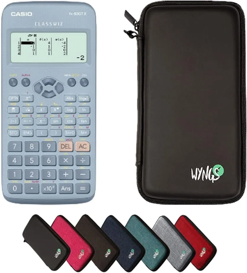 Casio fx-83GT X Azul con Funda Protectora WYNGS Negro - Calculadora Científica - Paquete Básico (Inglés)