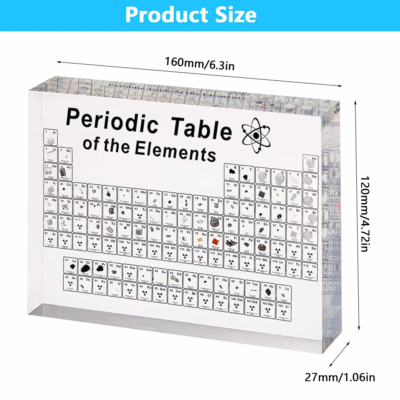 SnyBoo Tabla Periódica Con Elementos Reales - 83 Elementos en Acrílico - Regalo para Estudiantes y Químicos