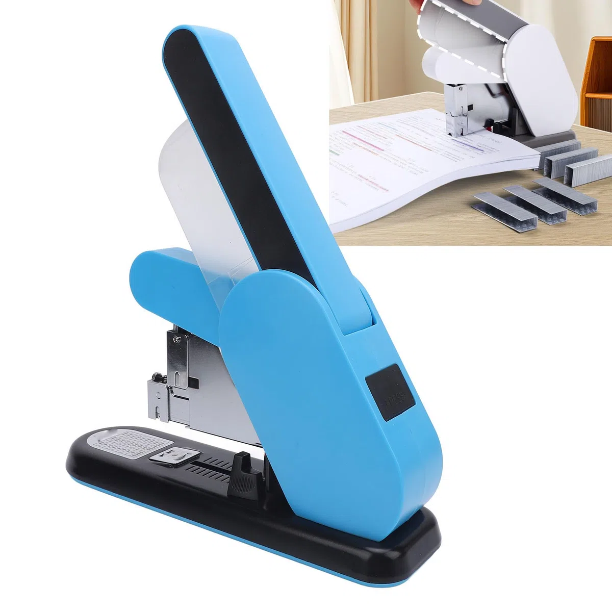 Naroote Grapadora Resistente, Grapadora de Escritorio Sin Esfuerzo con Placa Giratoria para Grapas y Capacidad para 190 Hojas, Profundidad de Alimentación Ajustable, para la Oficina
