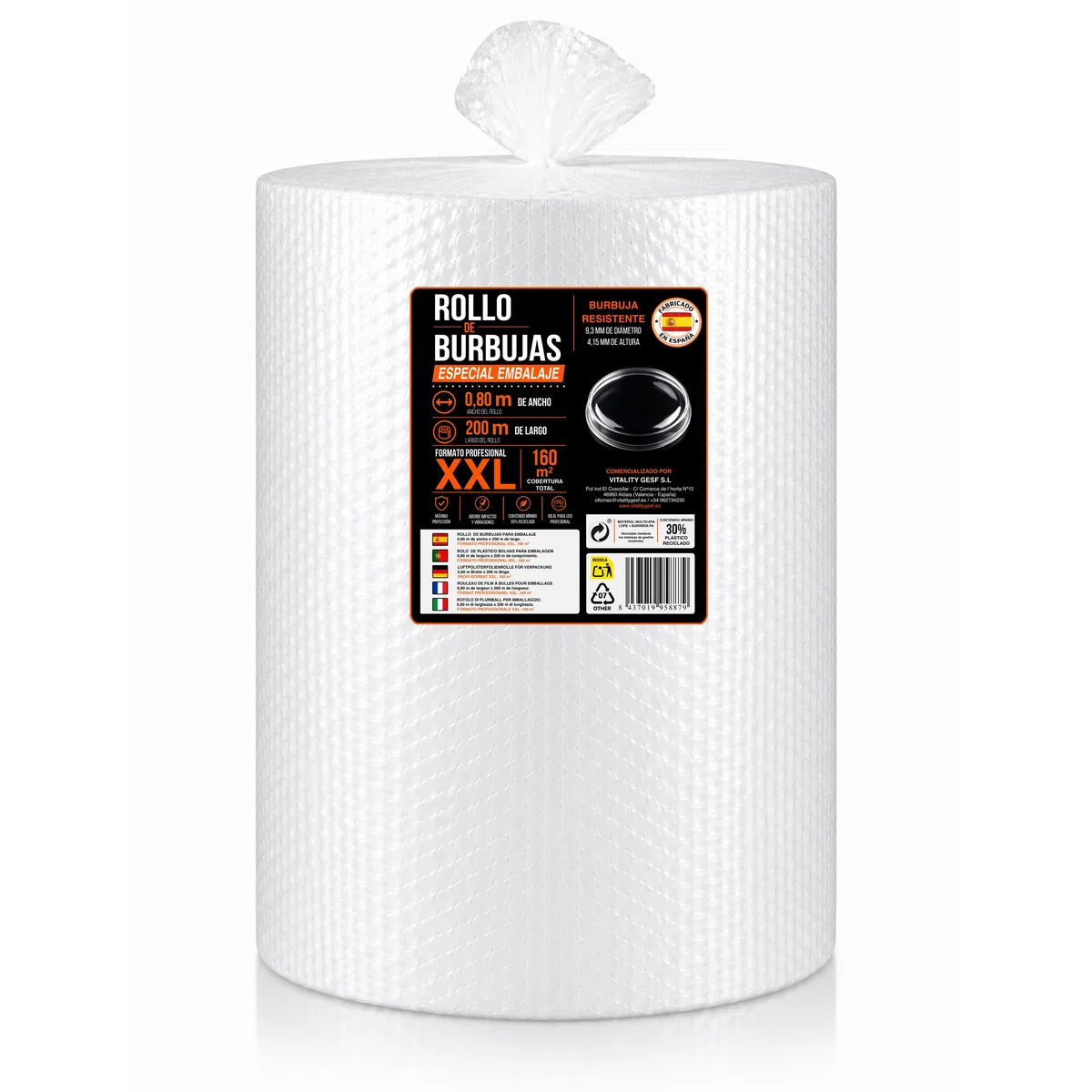 Plástico de Burbujas Rollo XXL Grande 0,8m x 200 m (160 m²) | Papel Burbuja Embalaje Profesional para Mudanzas, Envíos, Ecommerce y Objetos Frágiles | Ultra Resistente