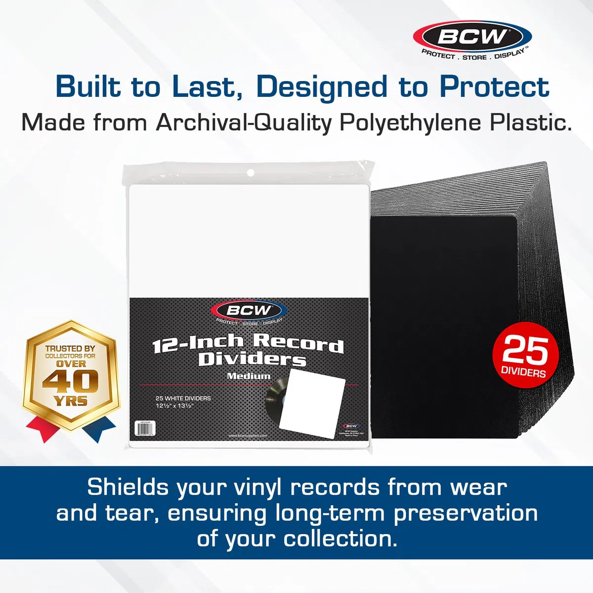 BCW 25CT 30cm RECORD DIVIDERS - MEDIUM - WHITE