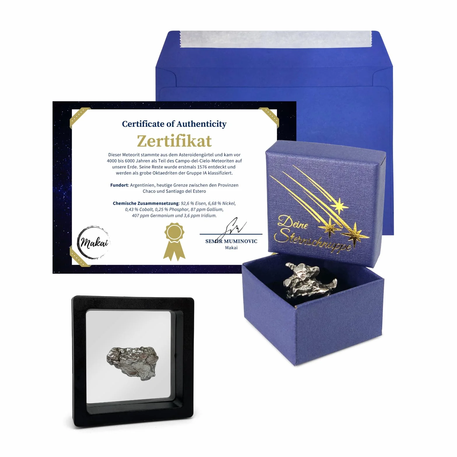 Makai Estrella fugaz de meteoritos reales Campo-del-Cielo con certificado de autenticidad