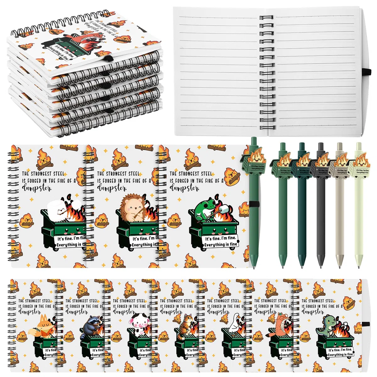 Resurhang 60 cuadernos A6 de regalo de fuego para empleados, con diseño de animales de fuego, con bolígrafo, divertidos regalos de agradecimiento para compañeros de trabajo, empleados, profesores