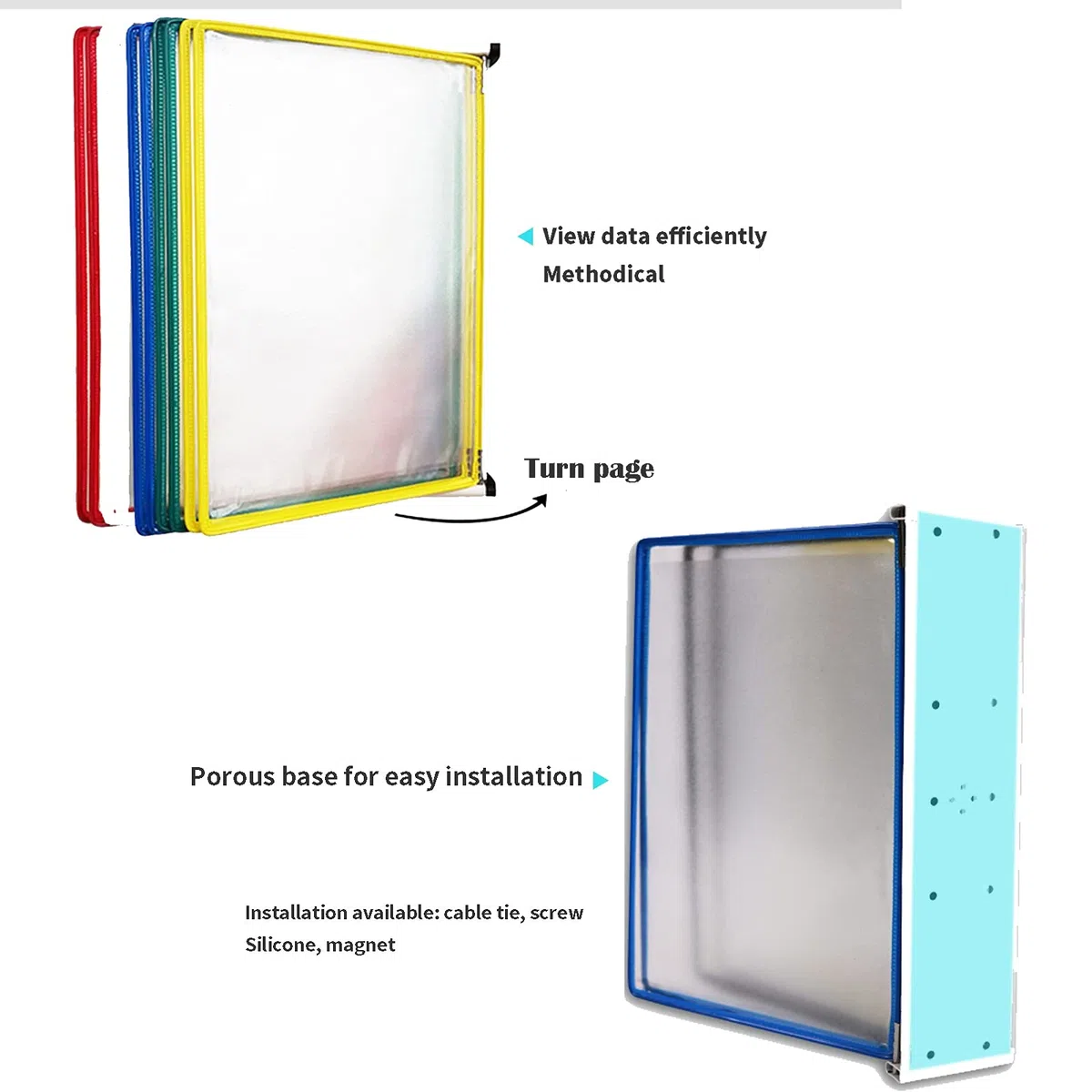 PROPFE 10 Sistema de visualización de Panel de Dos Caras, Carpeta montada en la Pared, Soporte para Archivos con Giro de página, tamaño A4/Carta, Utilizado para Mostrar menús/catálogos/informes