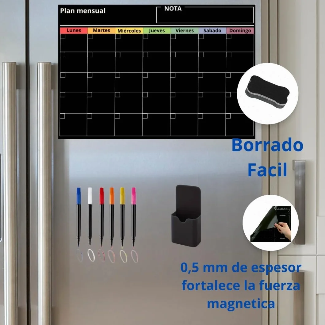Calendario Magnetico Nevera Planificador Mensual Pizarra Magnetica 5 Rotuladores Borrador