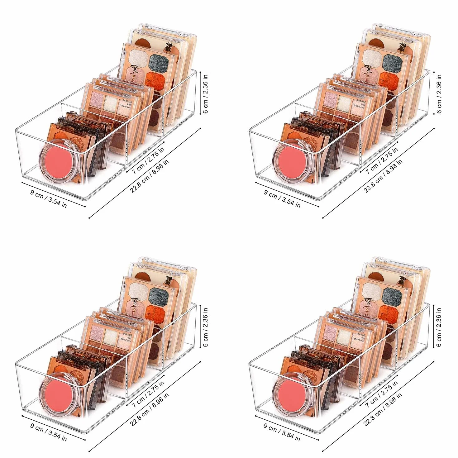 JessLab Organizador de Acrílico Transparente Apilable 4 Pack para Maquillaje y Joyería