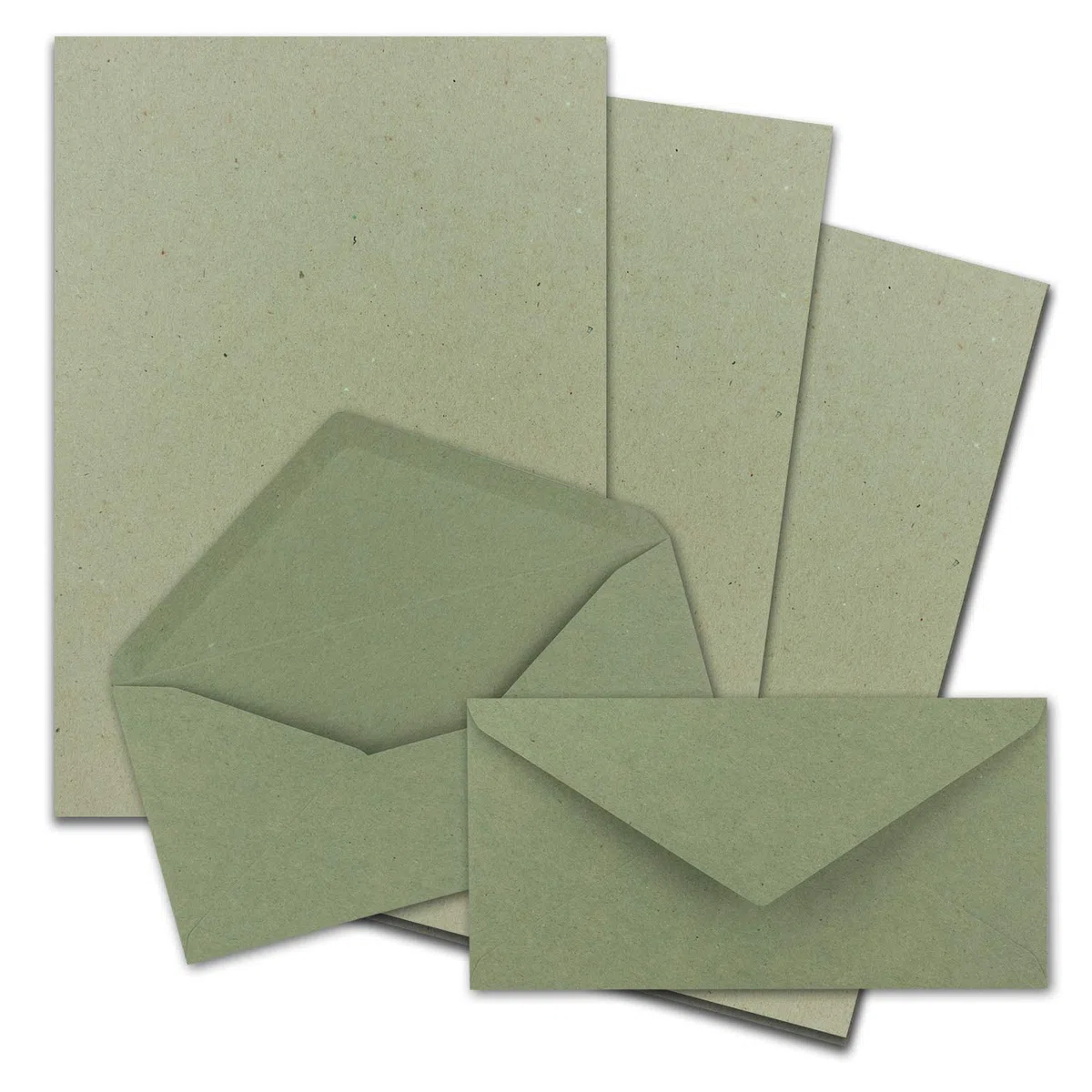 FarbenFroh by GUSTAV NEUSER Juego de 200 papeles de carta DIN A4 con sobres DIN, adhesivo en húmedo, papel de estraza verde, papel para escribir reciclado con sobres