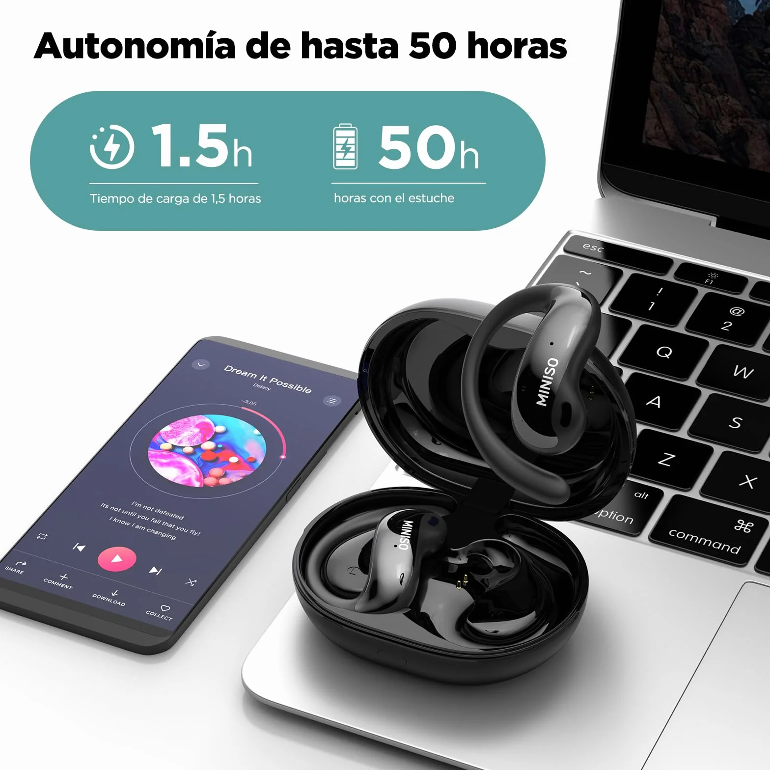 MINISO MS188 Auriculares Traductores de Idioma, 3 in 1 AI Auriculares Traductor en Tiempo Real 134 Idiomas, Auriculares Traductores Pantalla Táctil LCD OWS, Compatible con iOS y Android, Negro