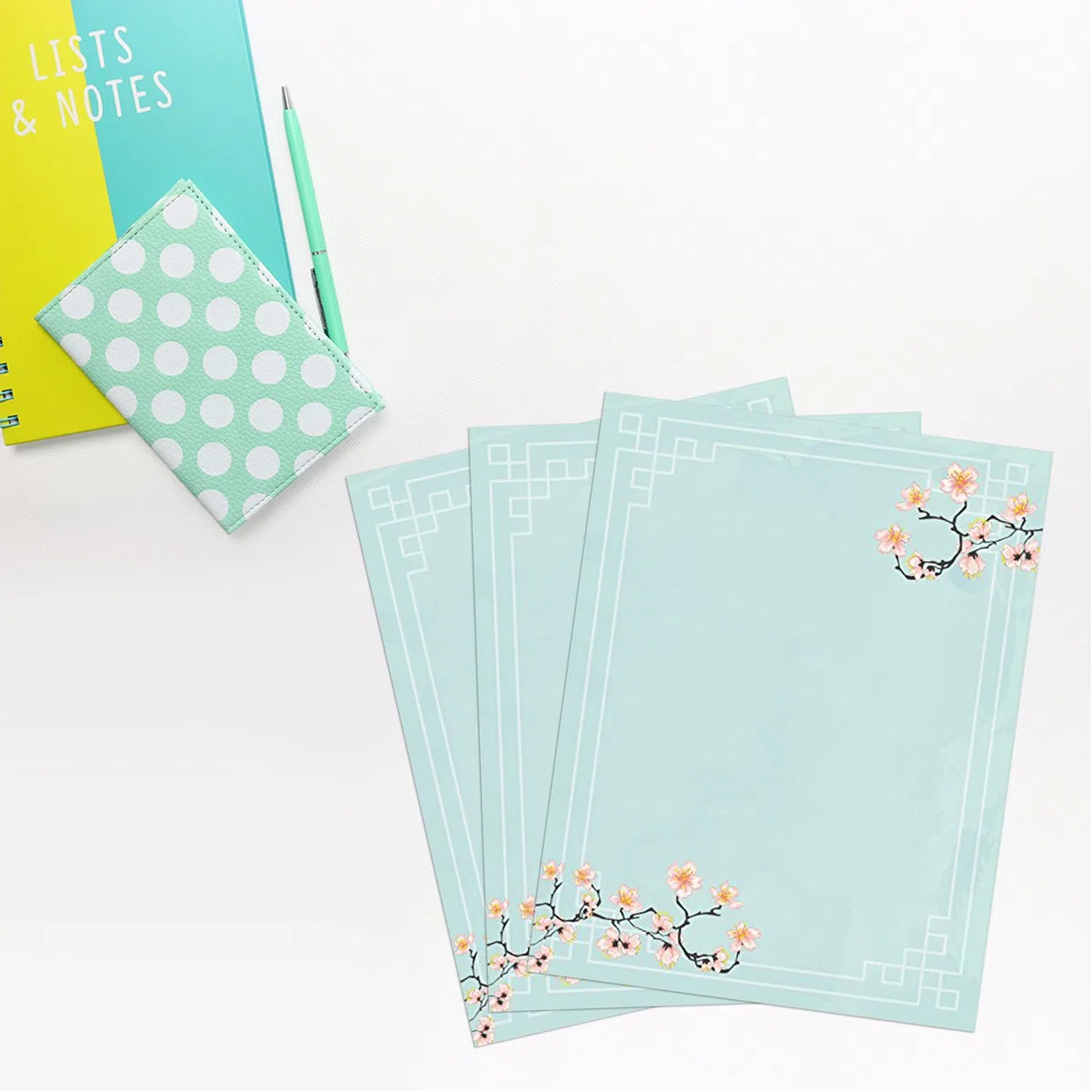 100 artículos de papelería papel de escribir, con diseño de flores Designs perfecto para notas o escribir cartas – Cherry Blossoms