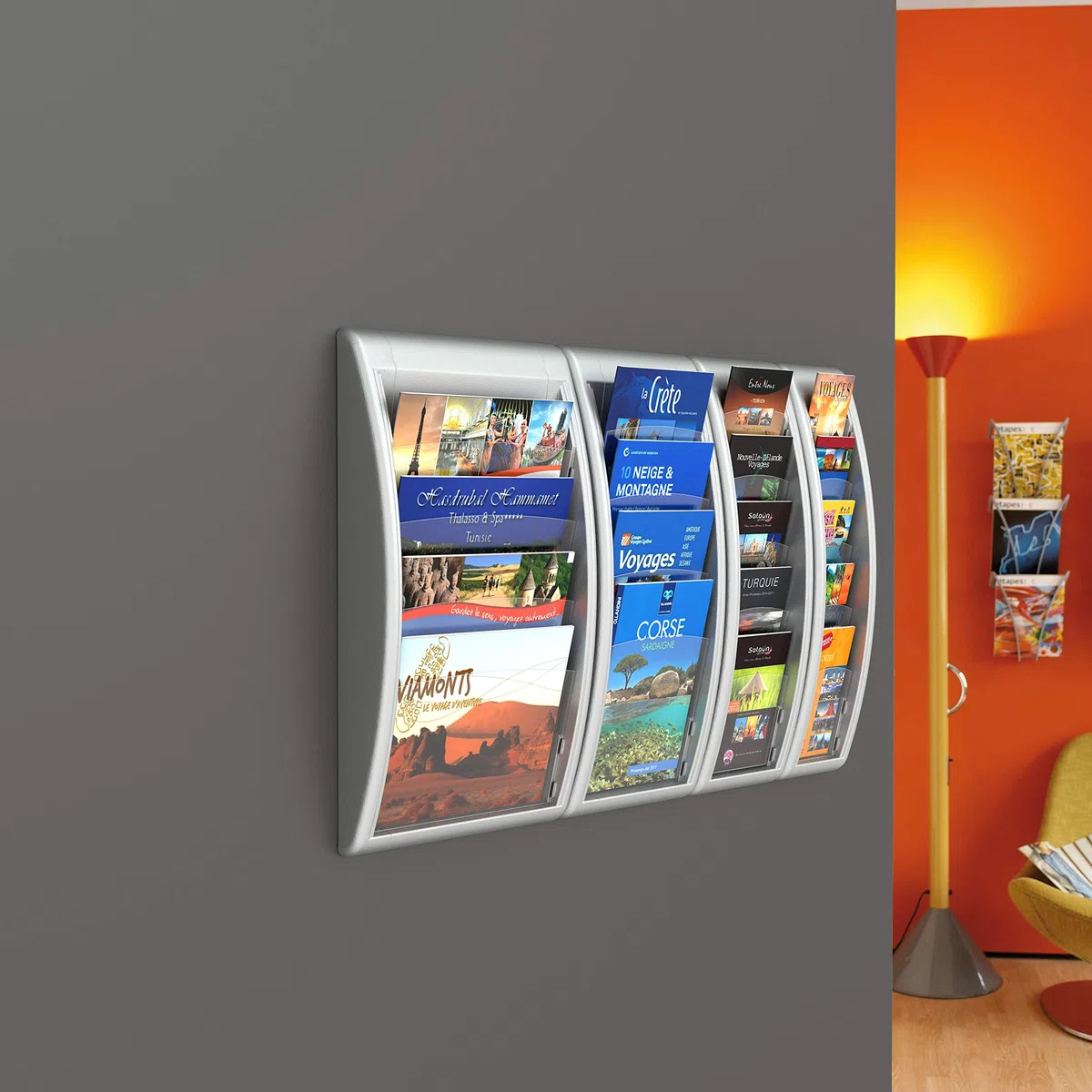 Paperflow 387860 - Expositor de pared, 4 casillas, A4, de aluminio