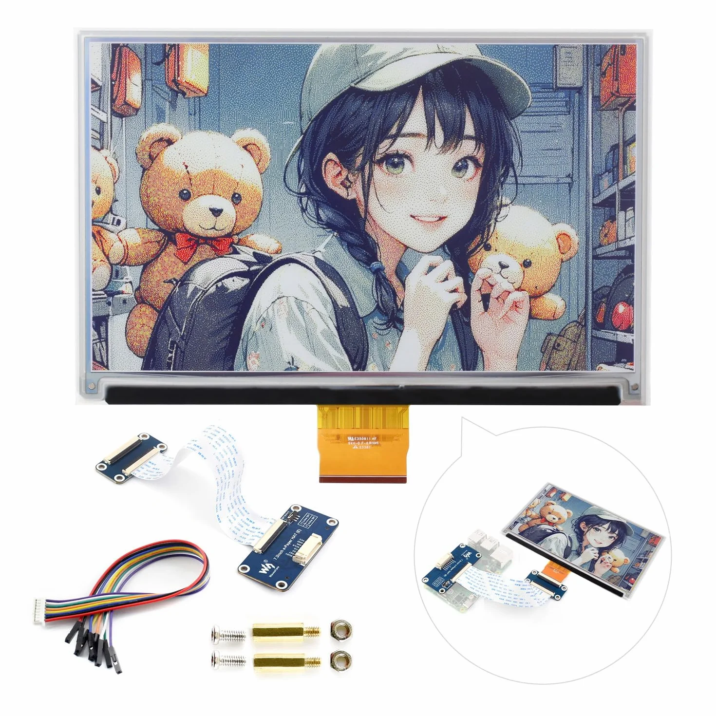 Waveshare 7.3inch 6-Color E-Paper Screen with Driver Board, E-Ink Display(E Type), Low Power Consumption, 800x480 Pixel, SPI Communication, Suitable For Price Tag, Asset/Equipment Tag, Shelf Label...