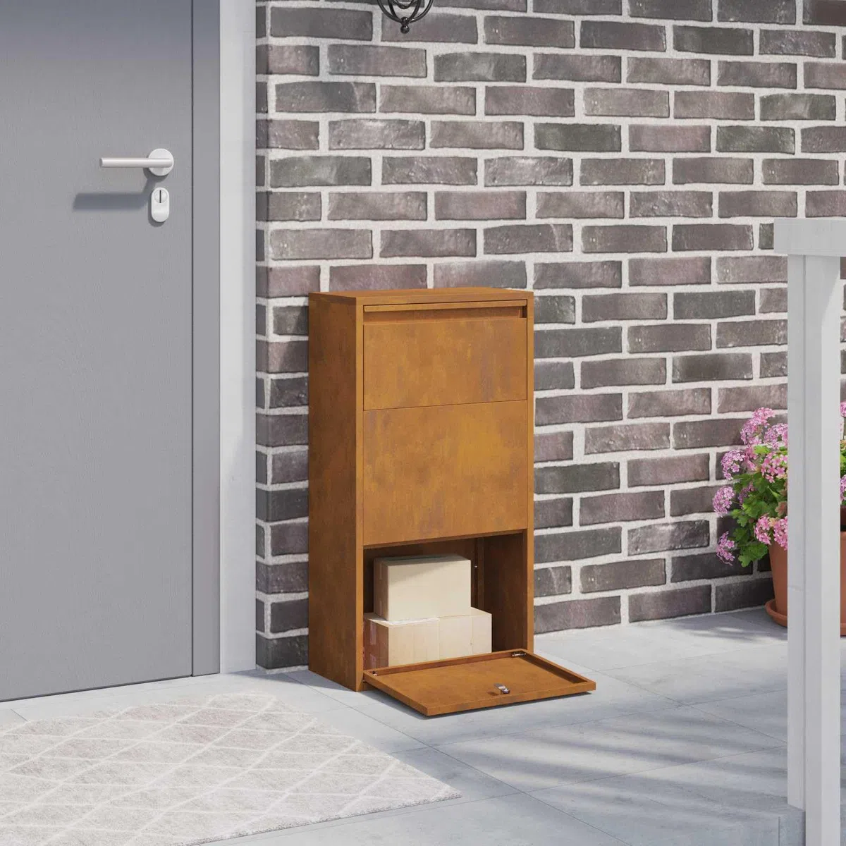 Paketdrop-Box - Caja con puerta (44 x 22 x 82 cm, acero galvanizado, se puede cerrar con llave)