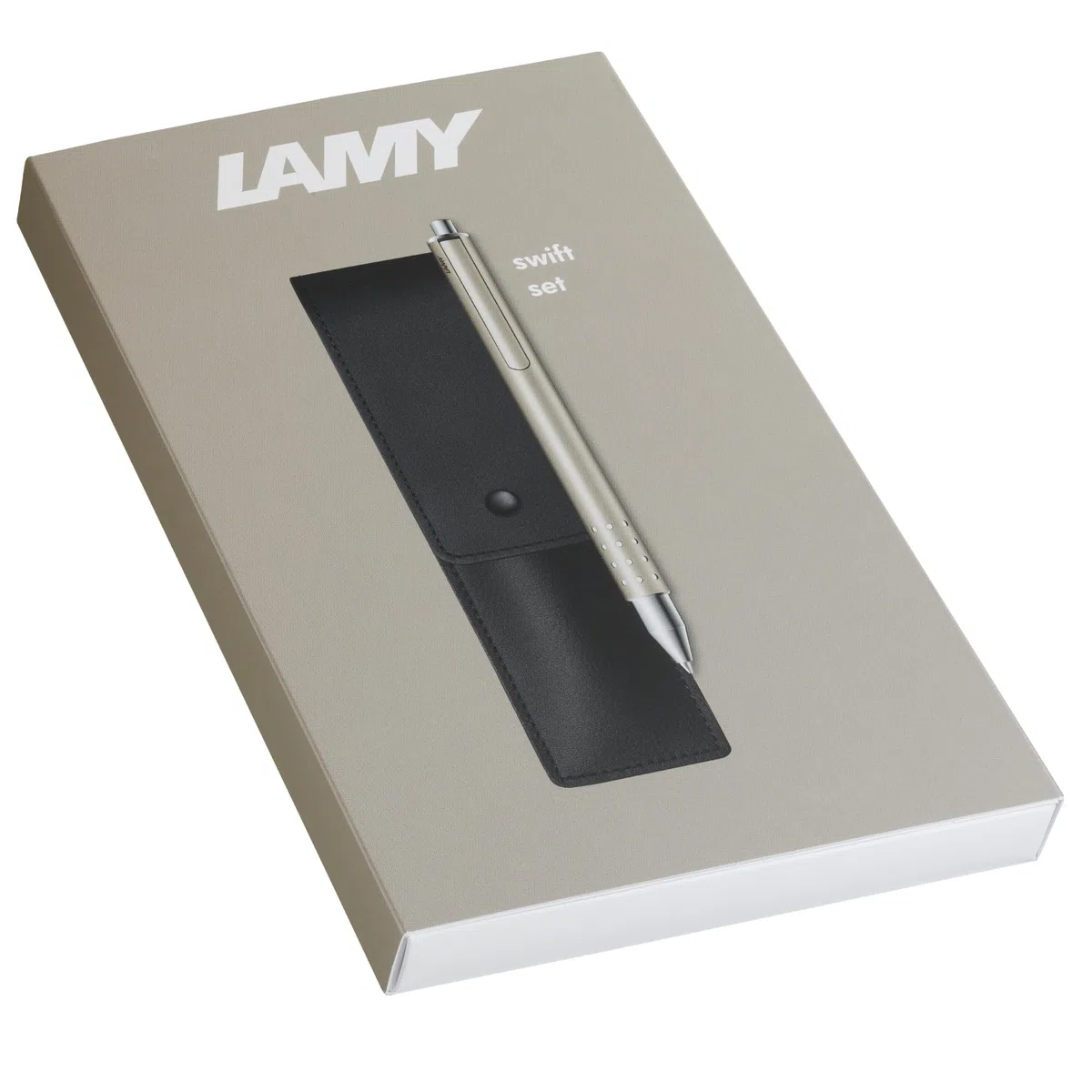 Lamy swift Palladium roller set de regalo - roller con sensación de escritura fluida - cuerpo de metal y ancho de trazo B - recambio M 66 en azul y estuche de cuero natural incl.