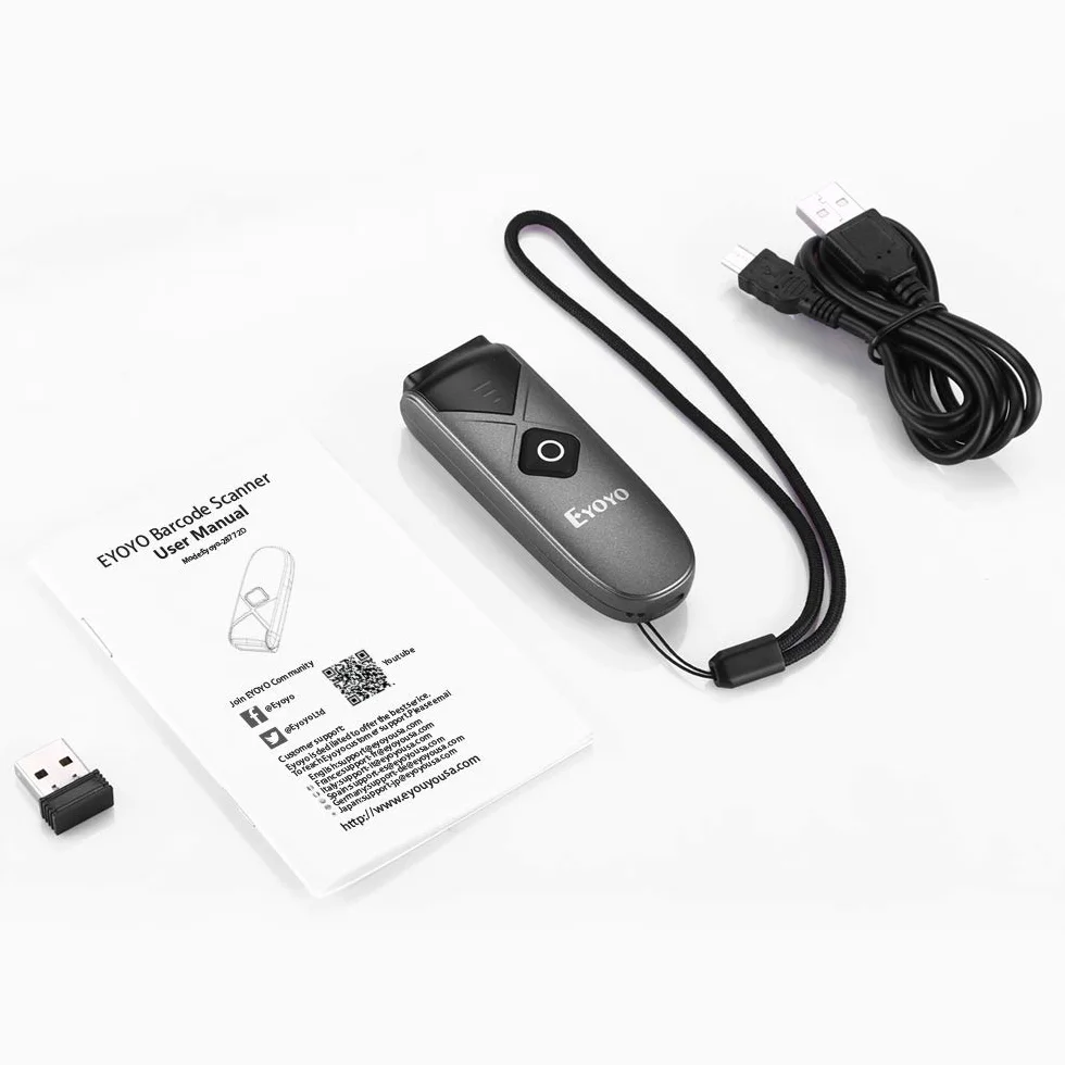 Eyoyo 2D Escáner de Código de Barras Bluetooth, QR Lector de Código de Barras 1D USB 2,4G Inalámbrico Data Matrix con Manual en Castellano y Inglés, Pistola Portátil para iOS, Android, Tabletas y PC