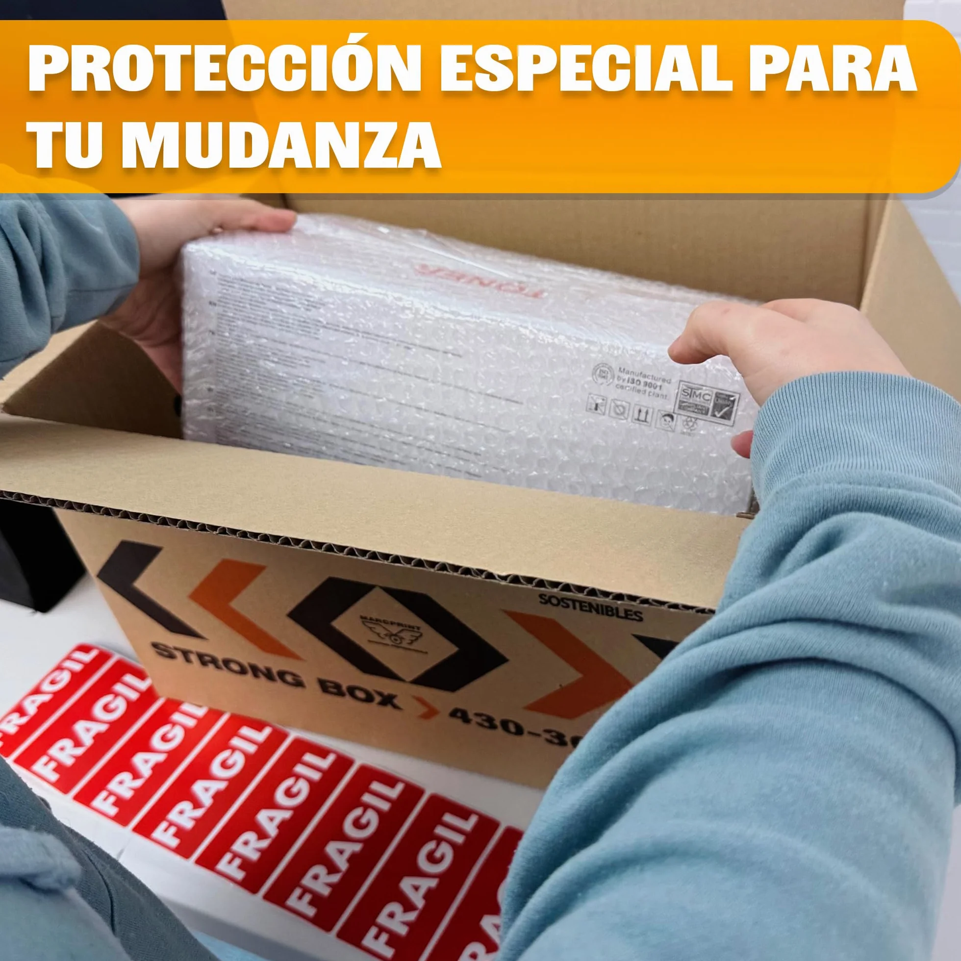 Rollo Burbuja Embalaje 100 cm x 100 m con Cutter y Pegatinas de Frágil – Papel Burbuja Protector Antigolpes Reutilizable