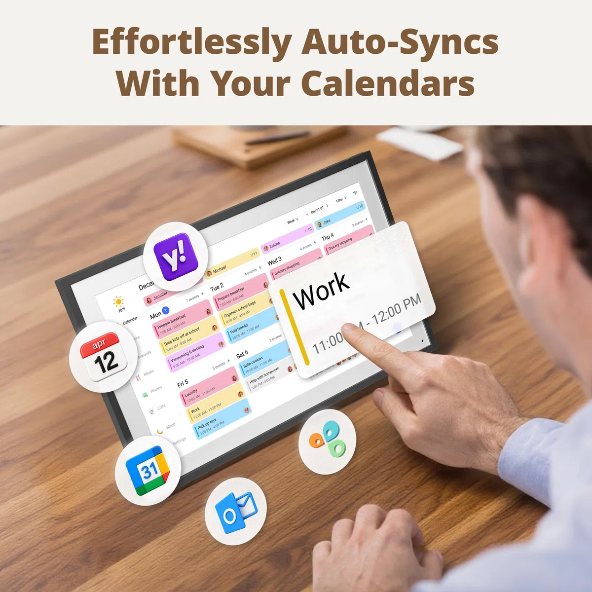 Calendario digital de pared de 15.6 pulgadas, pantalla táctil interactiva, calendario electrónico y concentrador familiar inteligente con sincronización entre dispositivos, recordatorios de horarios