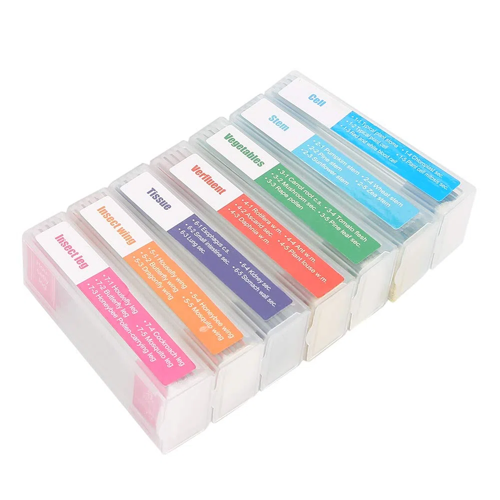 Kit de Cuchillas de microscopio preparadas con muestras de Hojas de Vidrio Transparentes colección de ejemplares Surtidos para la enseñanza de Las Ciencias biológicas básicas 35PC
