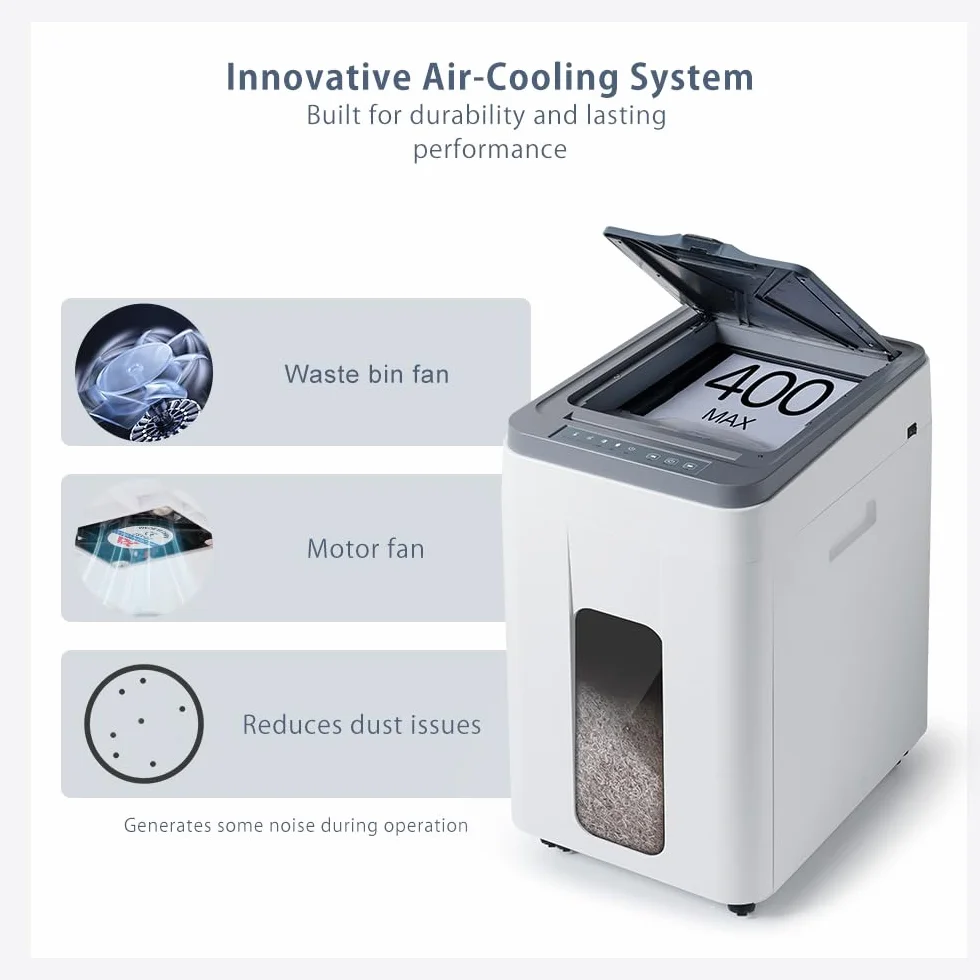 Destructora Papel Automática Profesional: 400 Hojas Microcorte P-5 Non Stop Destruye Tarjetas/Grapas con Cubo 50L para Oficina Casa Clínicas Hospitales Centros Educativos