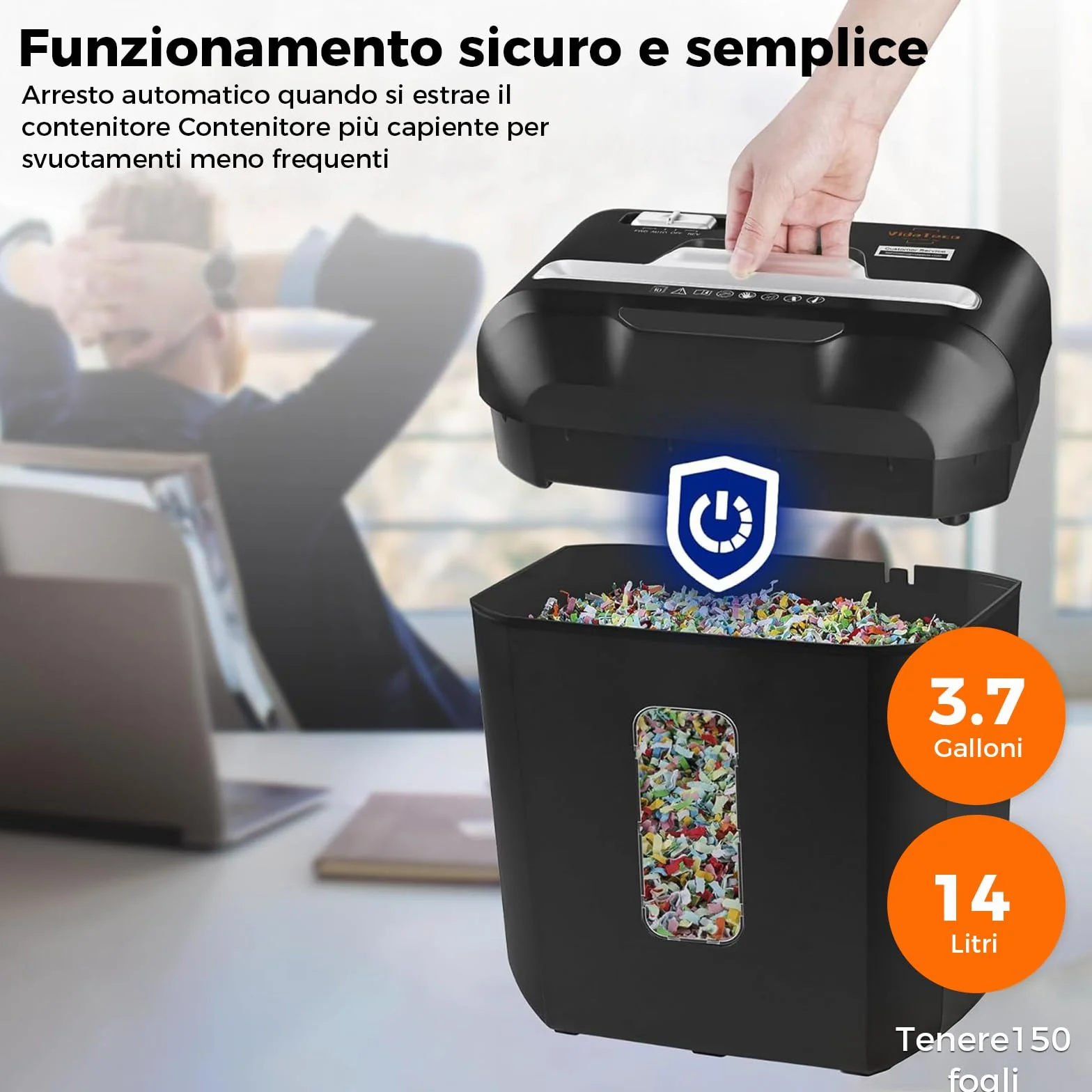 La trituradora doméstica VidaTeco de 10 Hojas y Corte Cruzado tritura Papel, Grapas y Clips, es pequeña para Oficina con Seguridad P-4, Anti-Atascos y cesto extraíble de 14L