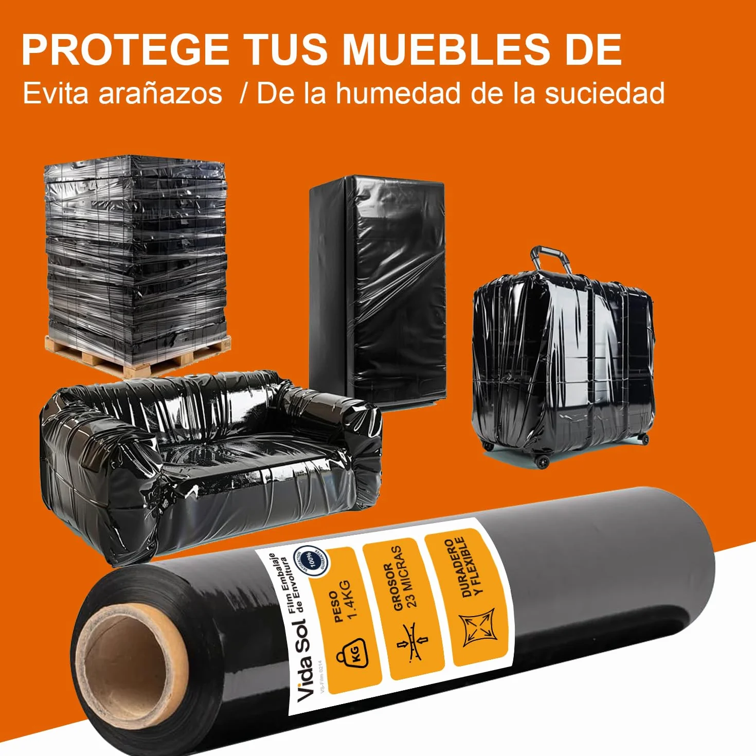 Film Embalaje Negro 1.4kg 5 Rollo 50 cm 23 Micras de Espesor