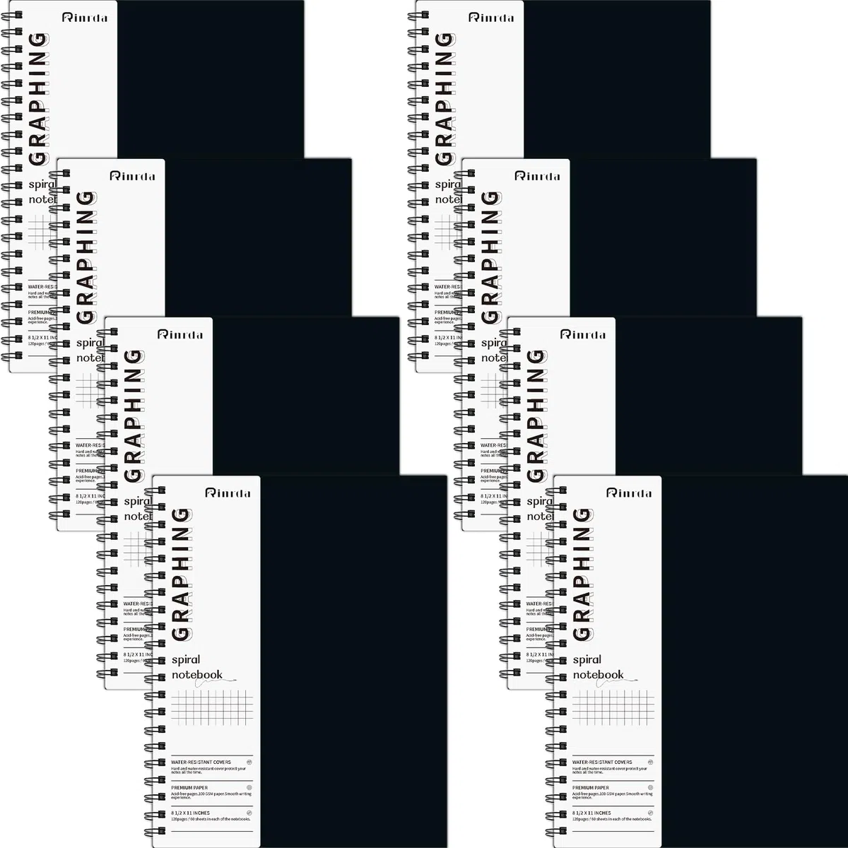 Cuaderno de papel gráfico en espiral de 8.5 x 11 pulgadas, paquete de 8 cuadernos de papel cuadriculado, cuaderno gráfico de ingeniería, cuaderno de ingeniería, cuaderno de 120 páginas, papel