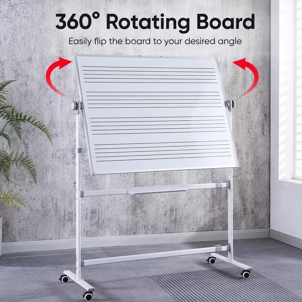 Pizarra blanca magnética de doble cara con ruedas, paquete de 2, 90 x 120 cm, pizarra portátil de borrado en seco para escuela, hogar y práctica musical