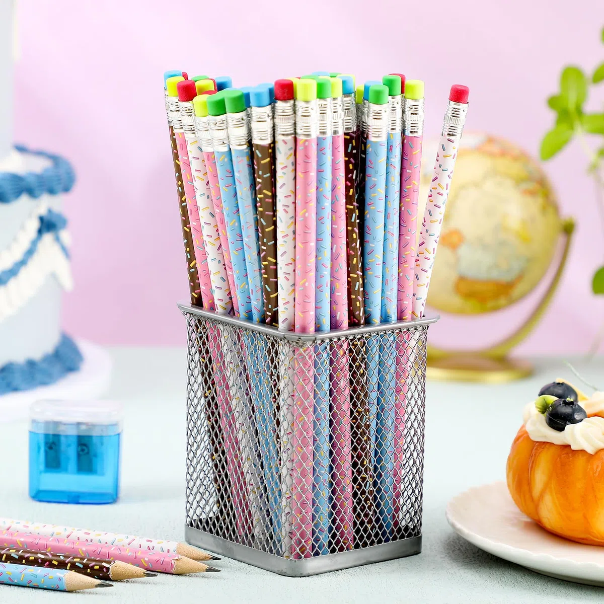 48 lápices de madera con gomas de borrar, regalos temáticos de dona para estudiantes, recuerdos de fiesta, profesores, escuela, aula, recompensa, premios de carnaval, suministros de oficina