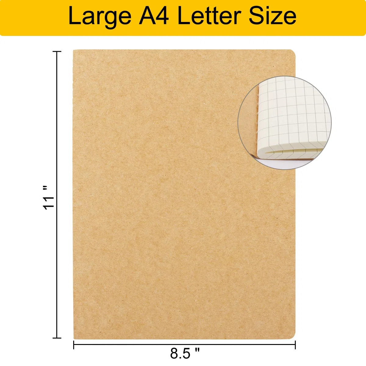 EUSOAR Cuaderno gráfico, 6 paquetes grandes A4 de 8.5 x 11 pulgadas, 40 hojas/80 páginas, papel kraft grueso de 100 g/m², cuaderno de bocetos para estudiantes, cuaderno de composición, cuaderno de