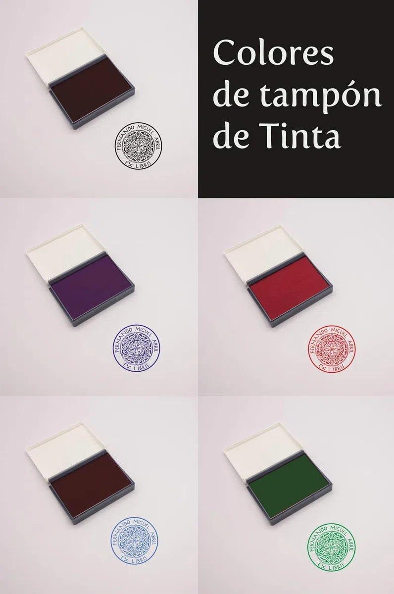 SELLO EX LIBRIS PERSONALIZADO, MADERA DE HAYA, POMO CHAPADO EN ORO, BOLSA Y TINTA