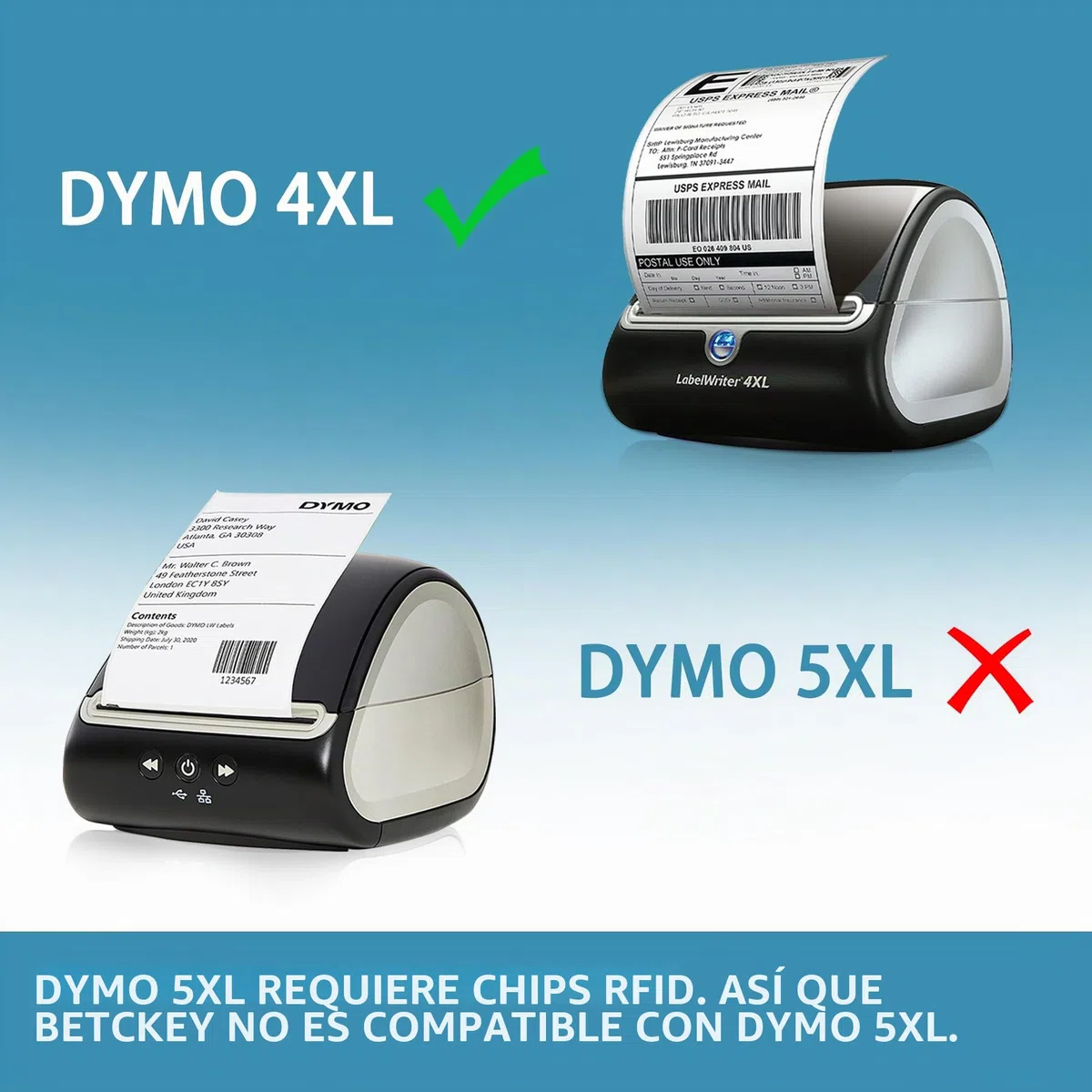 BETCKEY - 10 Rollos S0947420 Etiquetas Adhesivas, 102mm x 59mm, 5750 Etiquetas Grandes de Envío para LabelWriter 4XL, No se aplica 550 o 5XL