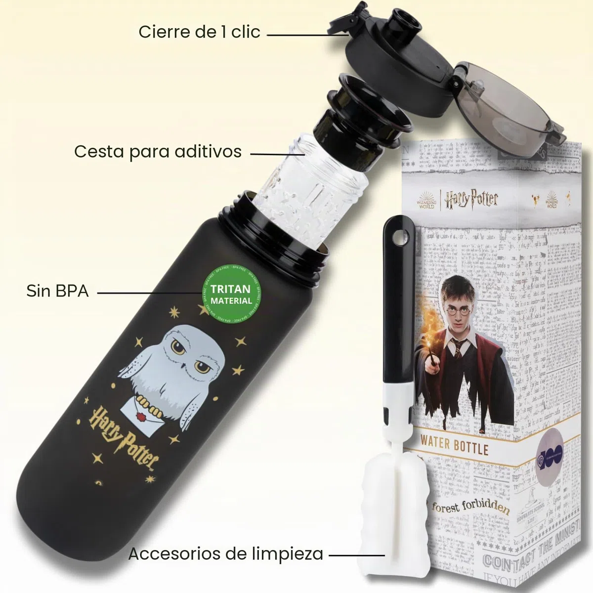MOMO WAY Wizarding World Botella De Agua Tritan Reutilizable Deportiva Sin BPA Con Inserto De Fruta Para Niños Gimnasio Oficina Colegio Yoga Harry Potter 1000ml