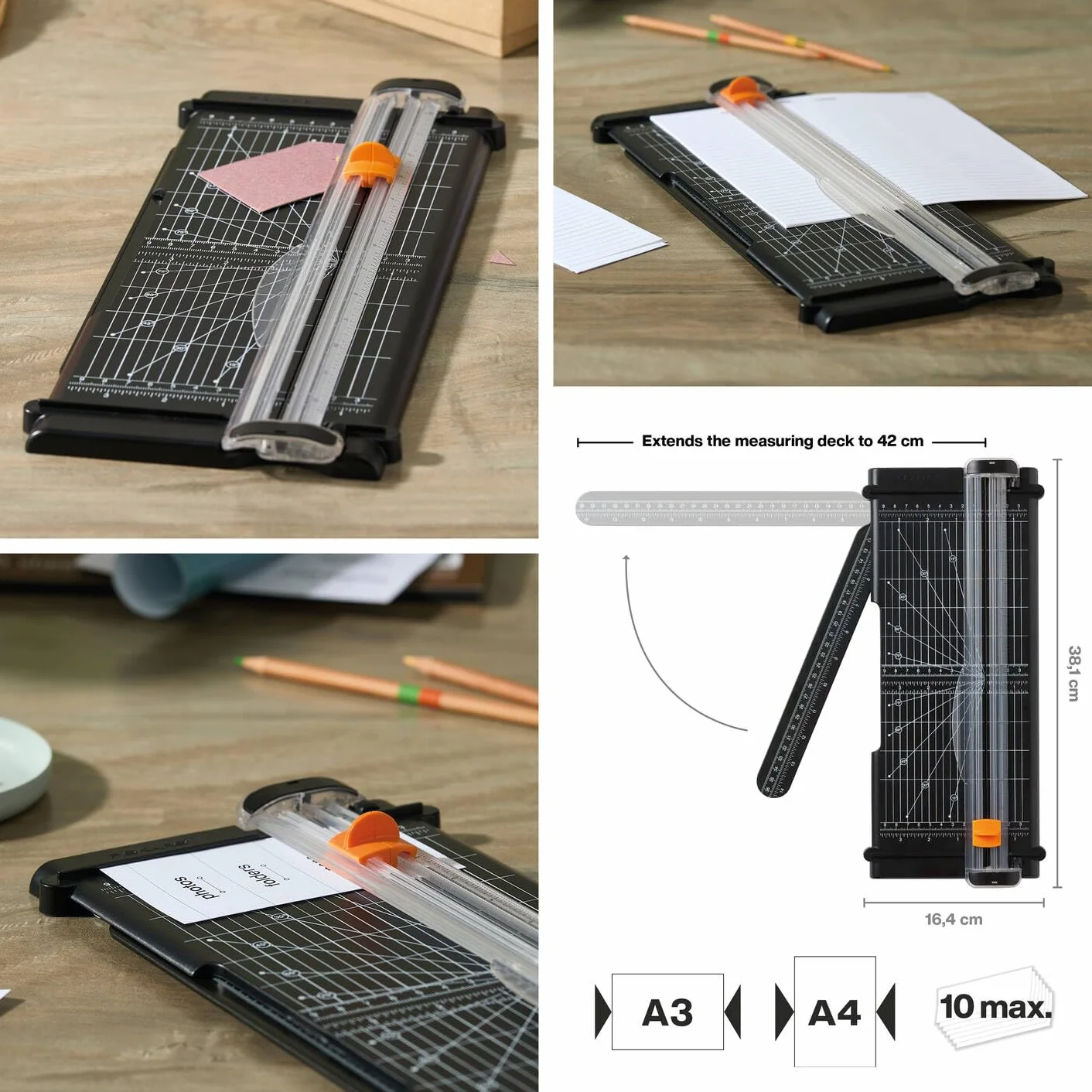 Fiskars Cortadora de Papel, SureCut, Formato Vertical A4, Formato Horizontal A3, Con Guía de Corte, Materiales Reciclados, 1077984