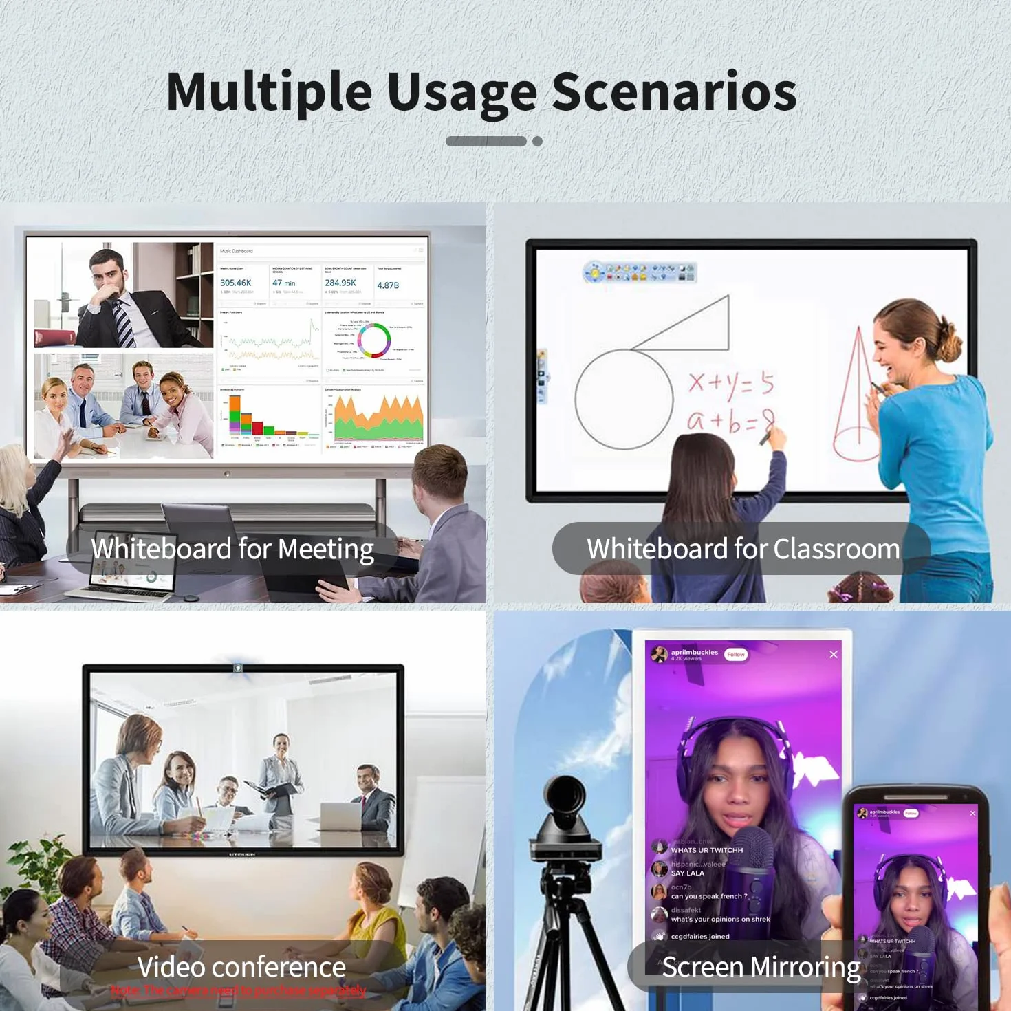Pizarra Inteligente táctil 43 Pulgadas, Pizarra interactiva y Smart TV 16:9 FHD 1080P, PC Todo en uno con Windows 10 para la Industria, la Oficina y el Aula, Pantalla de Monitor Vertical